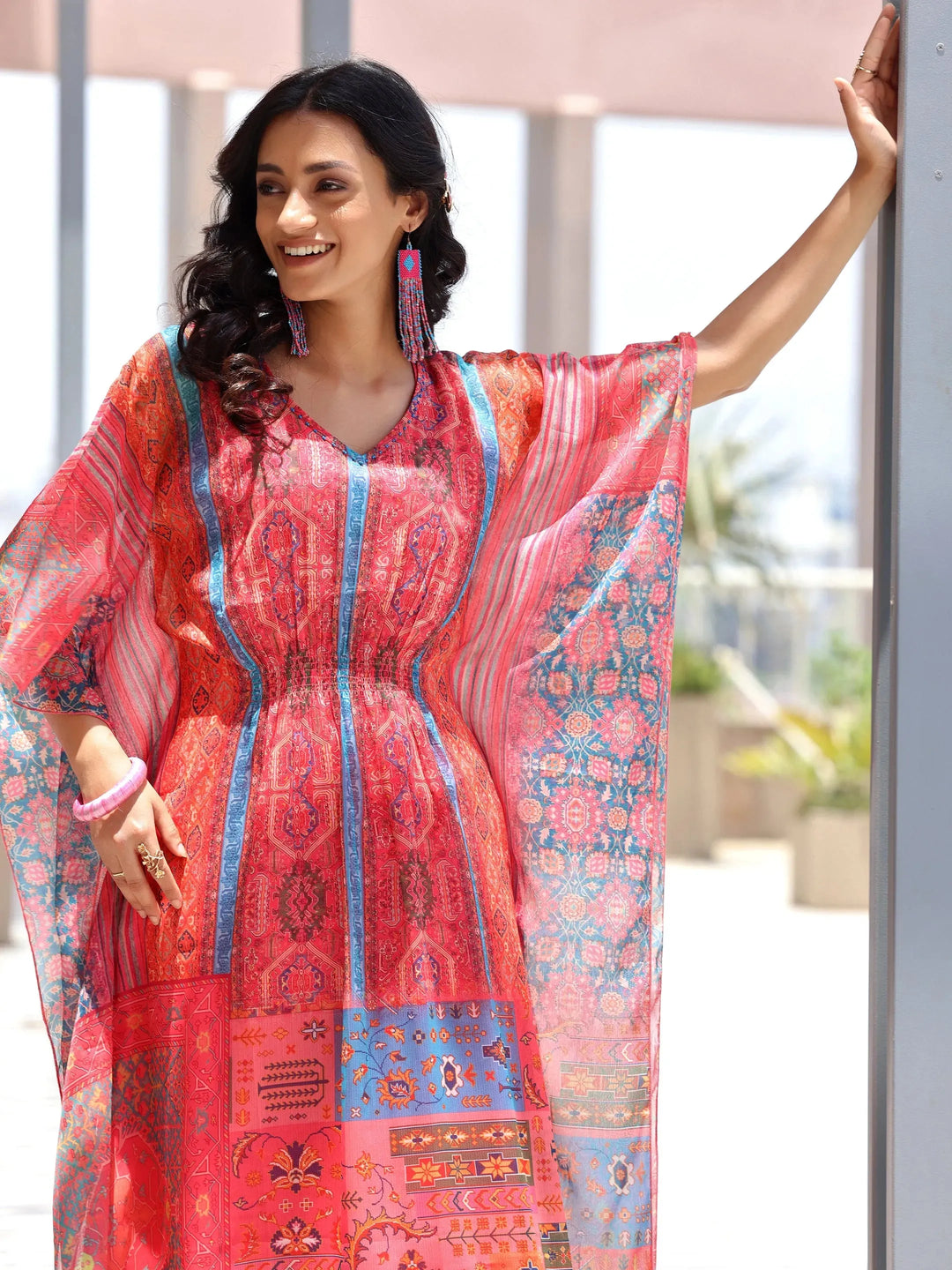  Pink Printed Chiffon 3 Piece Co-Ords 