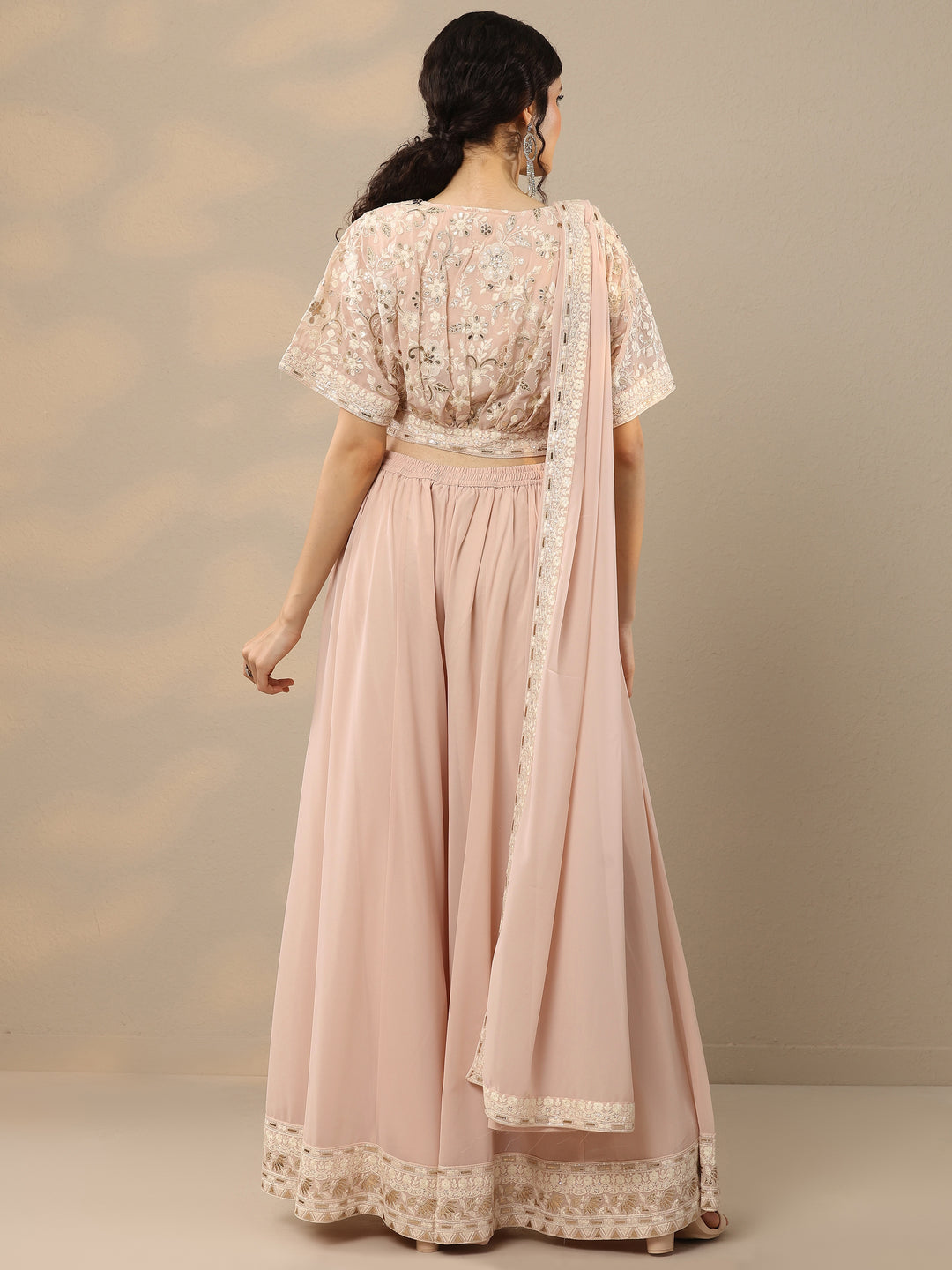  Libas Art Pink Embroidered Georgette 3 Piece Co-Ords 