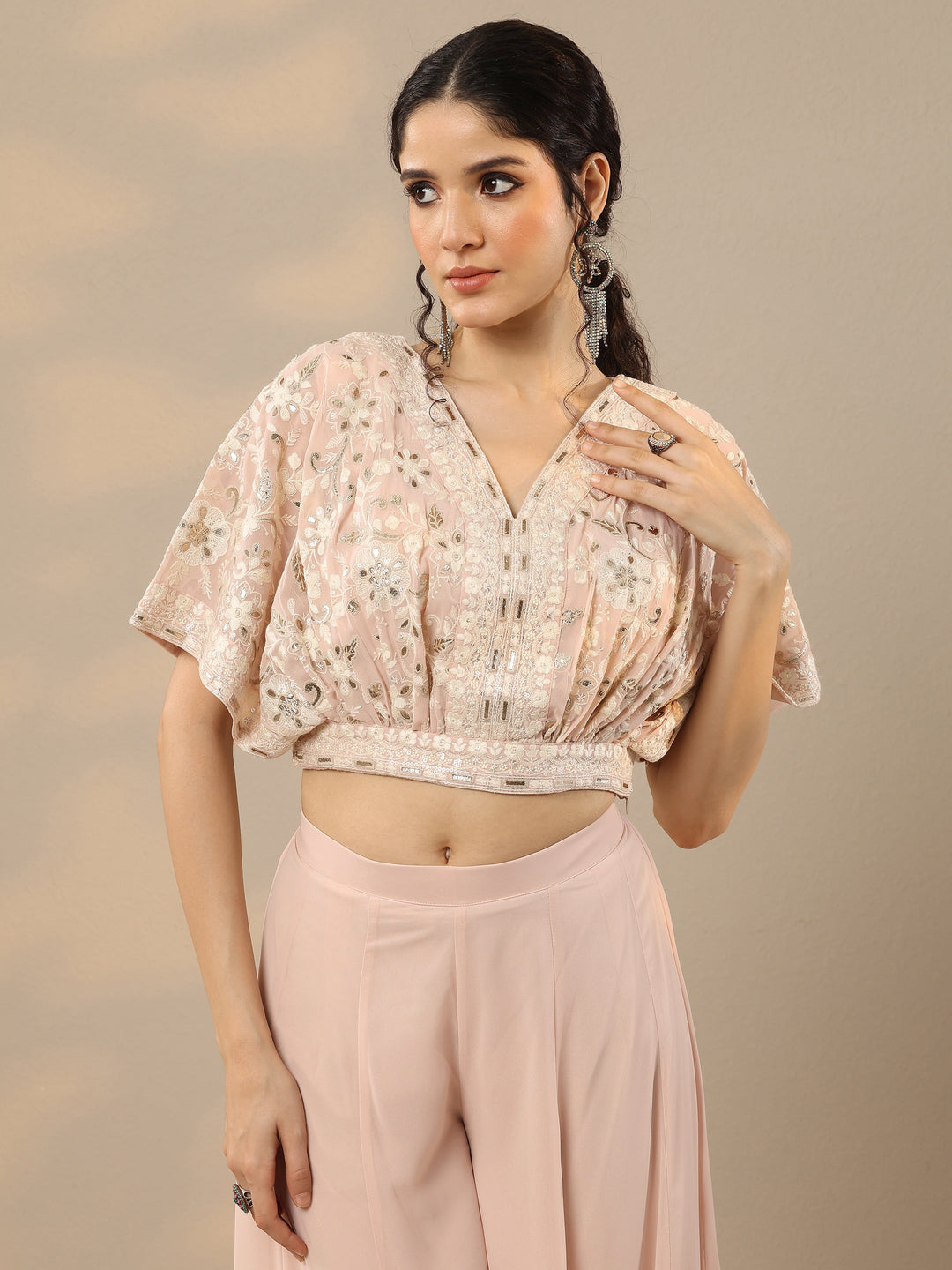  Libas Art Pink Embroidered Georgette 3 Piece Co-Ords 