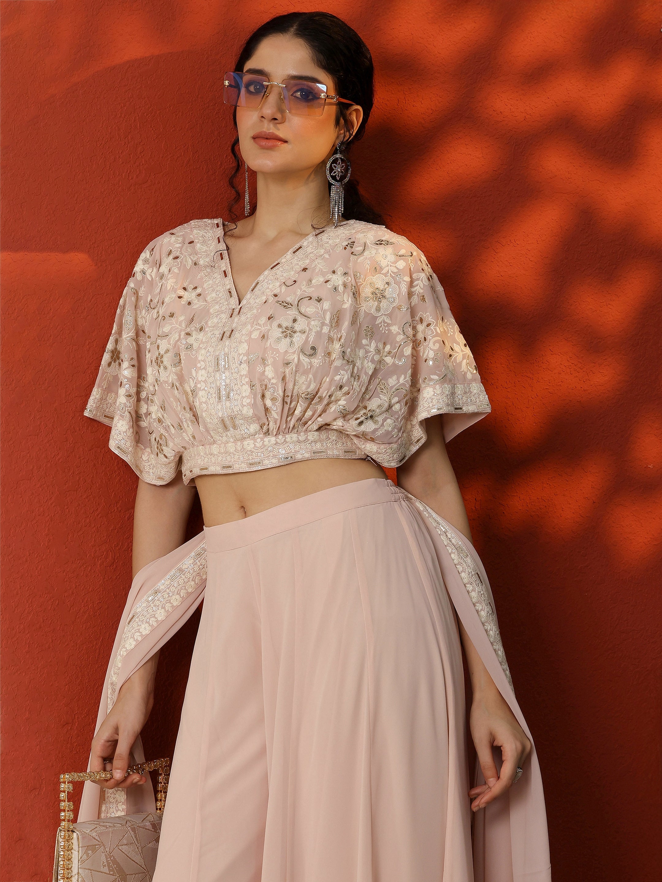 Libas Art Pink Embroidered Georgette 3 Piece Co-Ords-picture-62