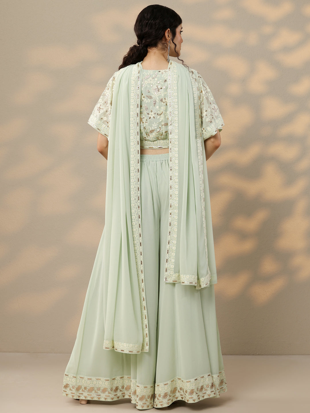  Libas Art Green Embroidered Georgette 3 Piece Co-Ords 