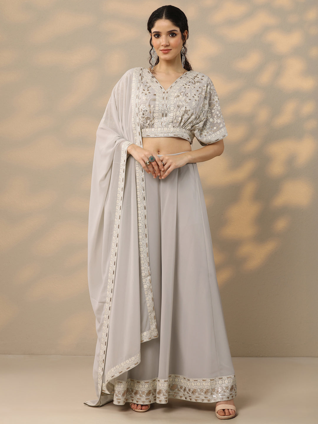  Libas Art Grey Embroidered Georgette 3 Piece Co-Ords 