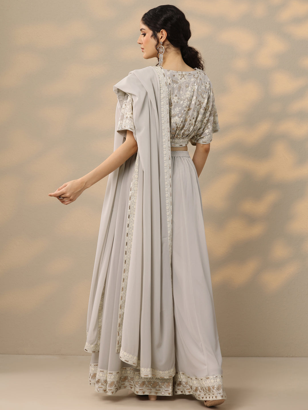  Libas Art Grey Embroidered Georgette 3 Piece Co-Ords 
