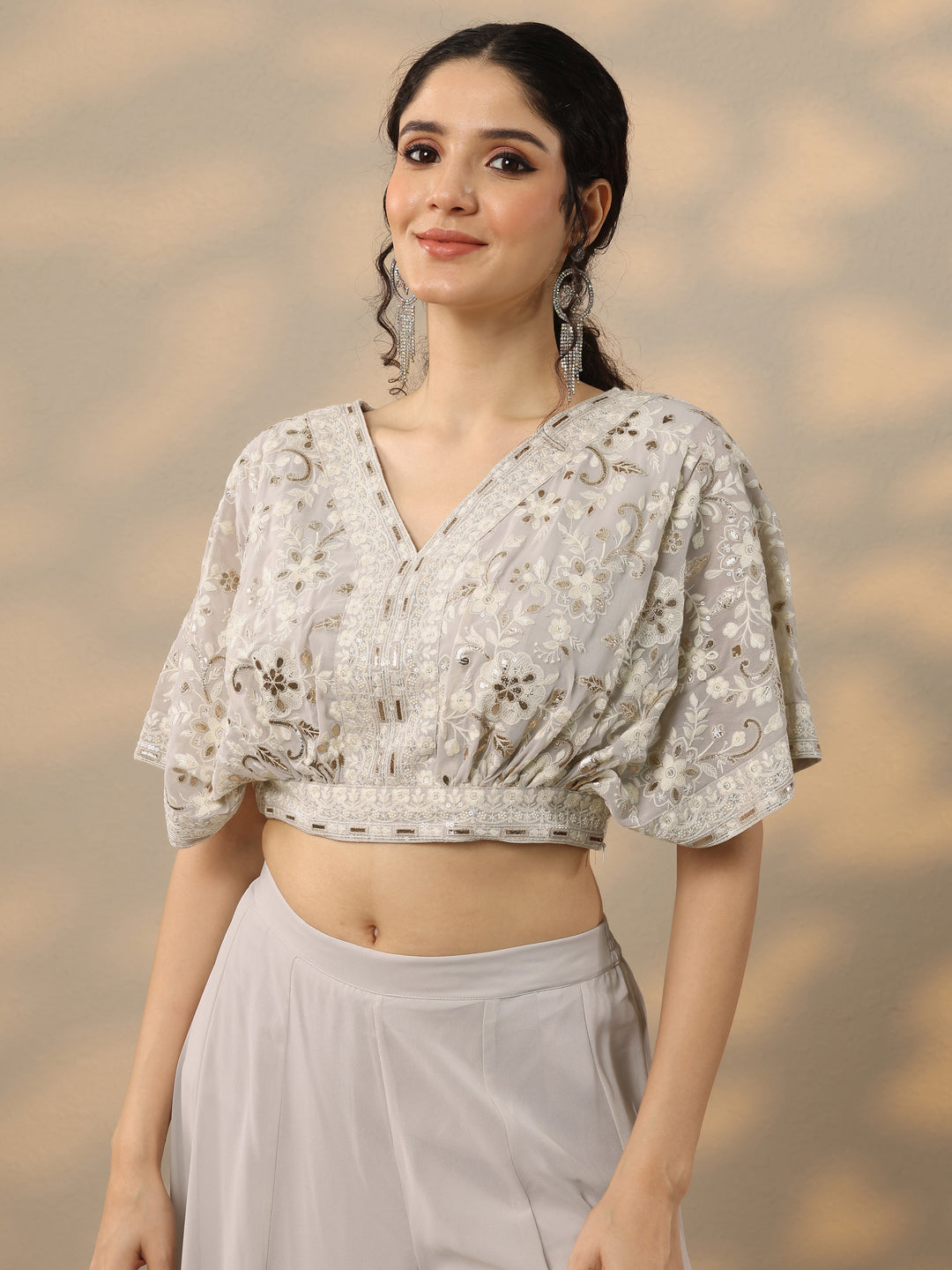  Libas Art Grey Embroidered Georgette 3 Piece Co-Ords 