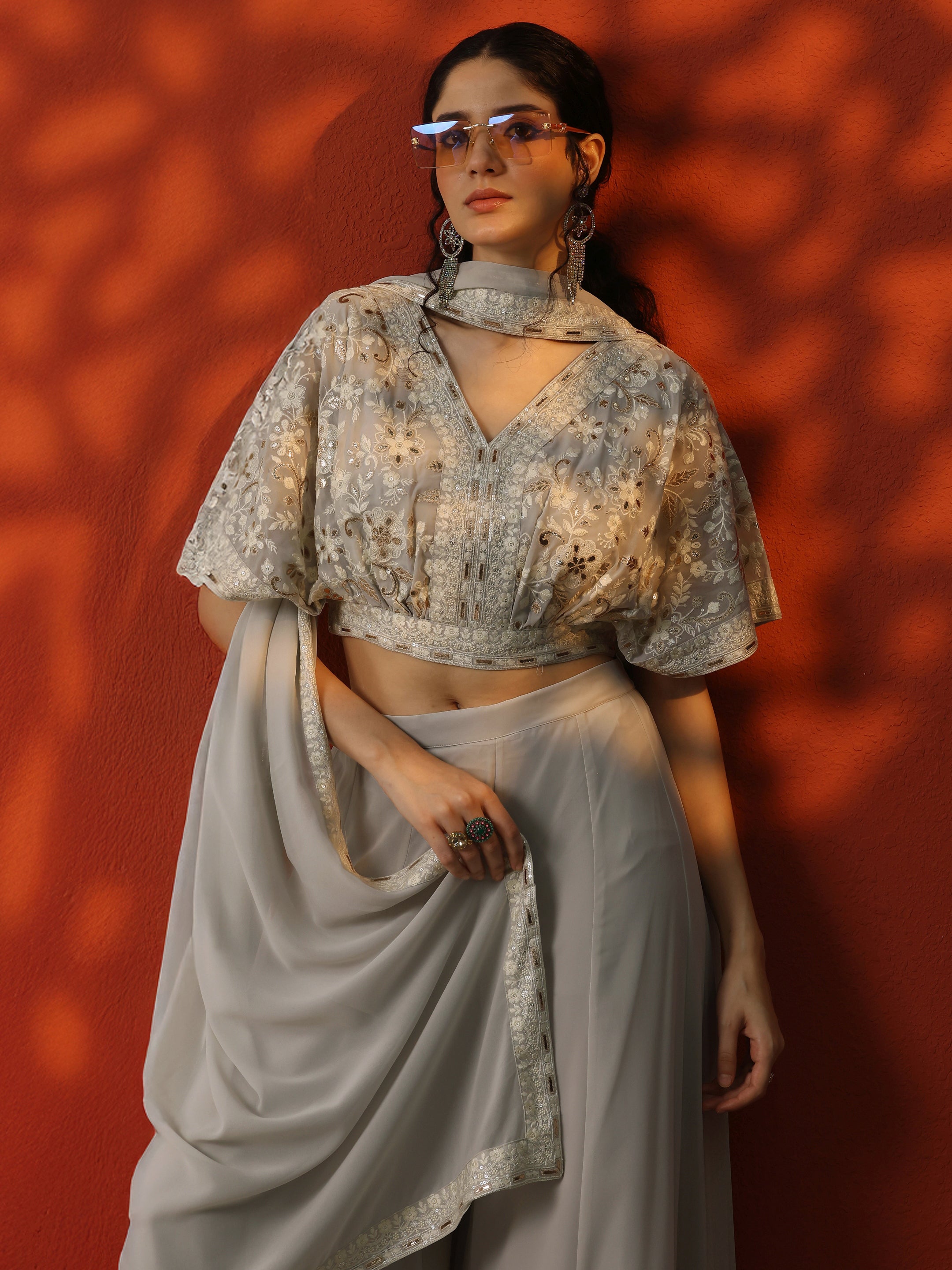 Libas Art Grey Embroidered Georgette 3 Piece Co-Ords-picture-26