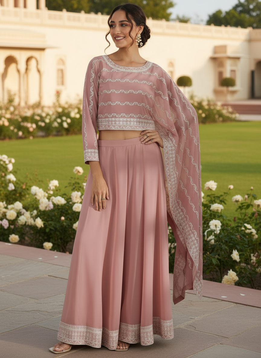 Libas Art Pink Embroidered Georgette Co-Ords-picture-28