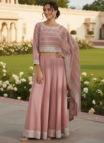 Libas Art Pink Embroidered Georgette Co-Ords