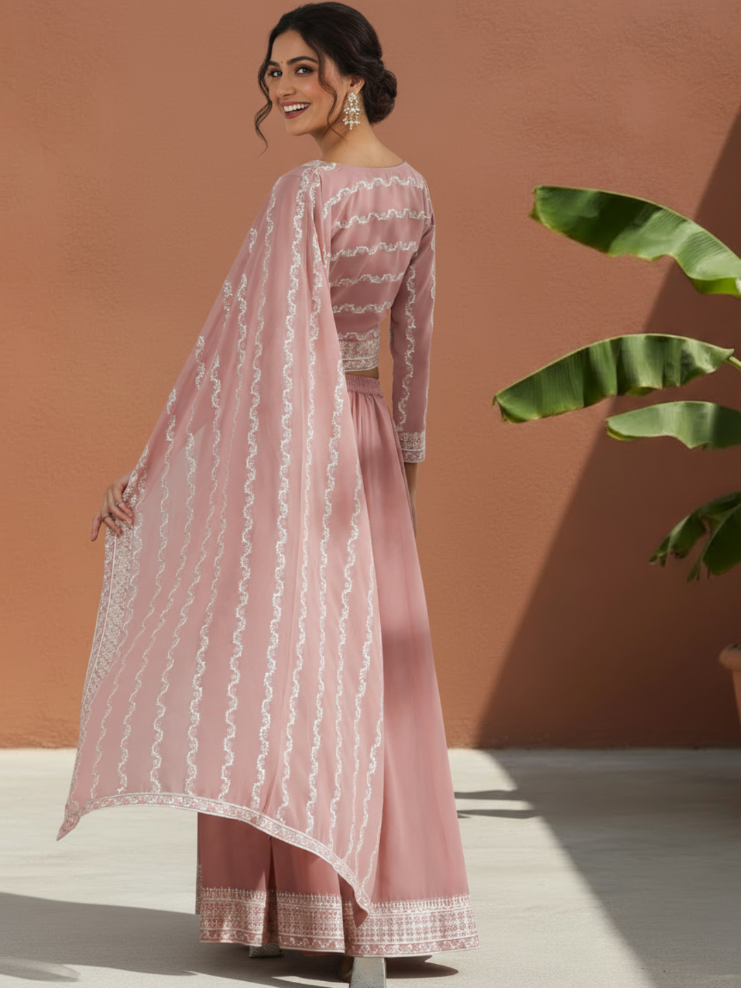  Libas Art Pink Embroidered Georgette Co-Ords 