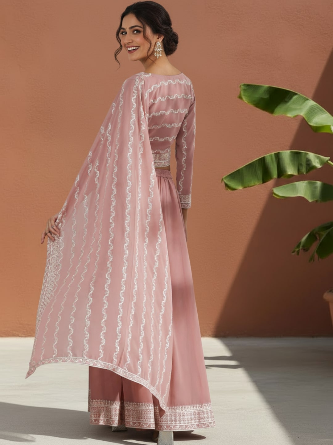  Libas Art Pink Embroidered Georgette Co-Ords 