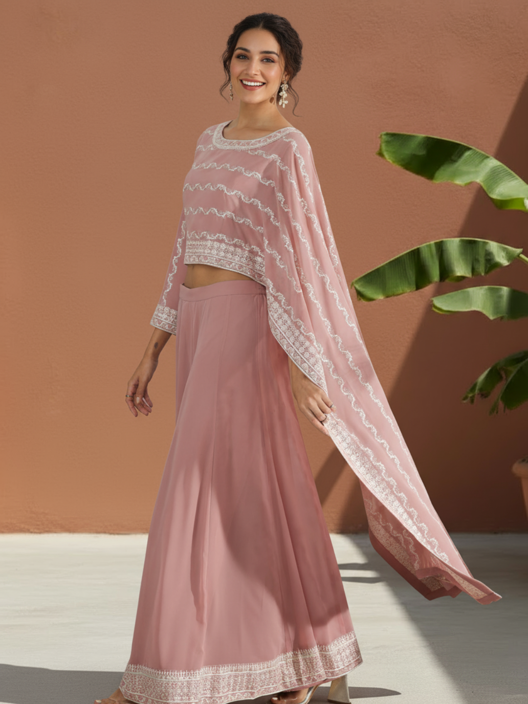  Libas Art Pink Embroidered Georgette Co-Ords 