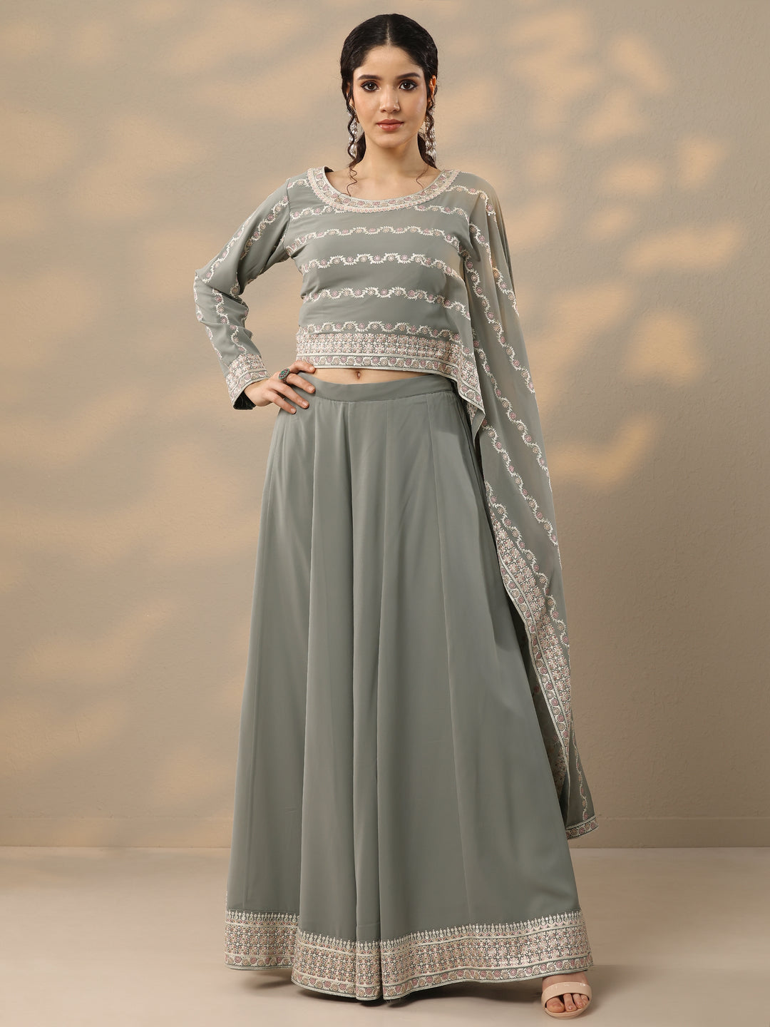  Libas Art Grey Embroidered Georgette Co-Ords 