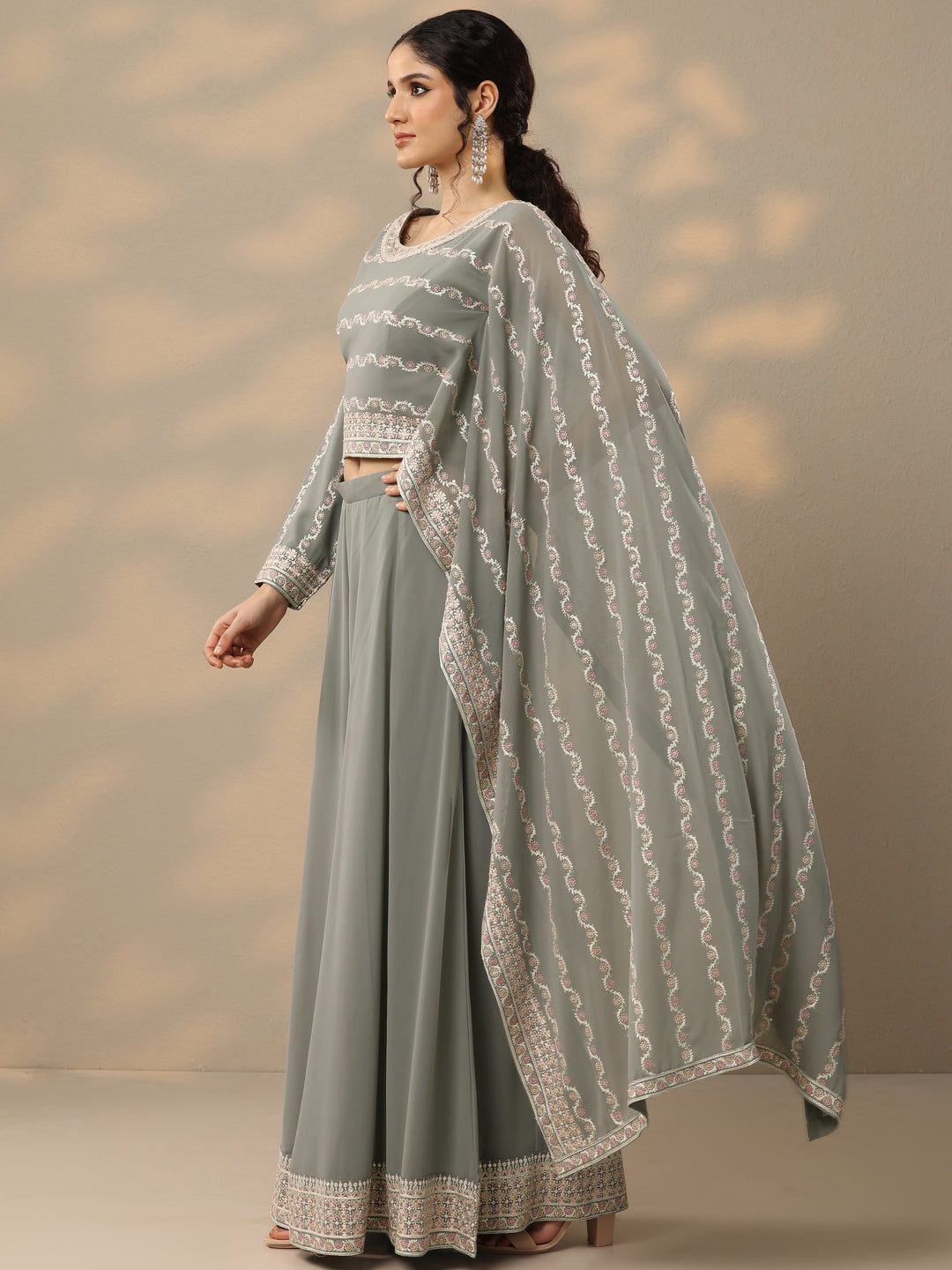  Libas Art Grey Embroidered Georgette Co-Ords 