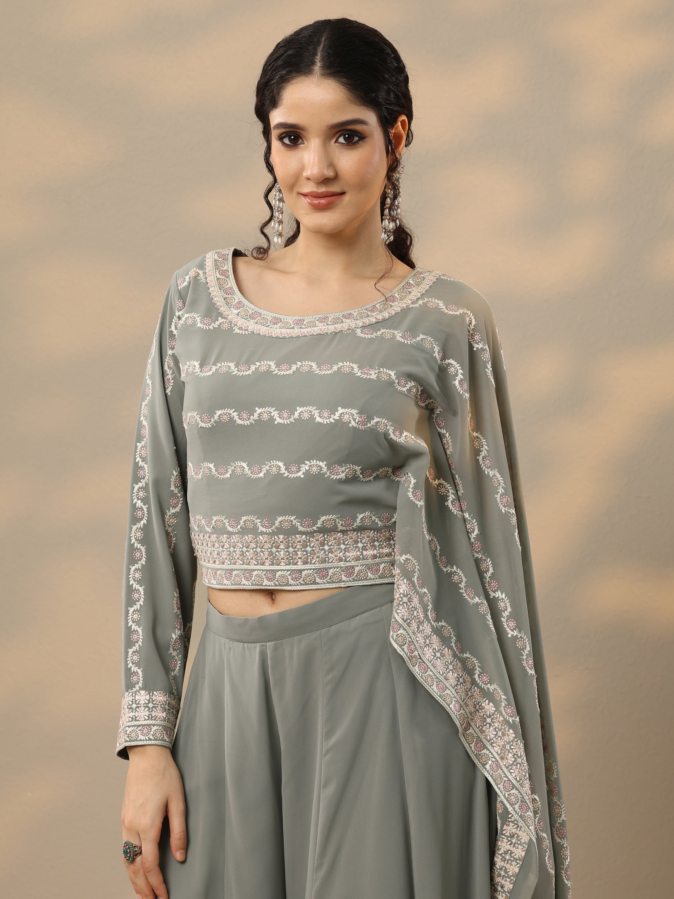 Buy Libas Art Grey Embroidered Georgette Co-Ords Online at Rs.2489
