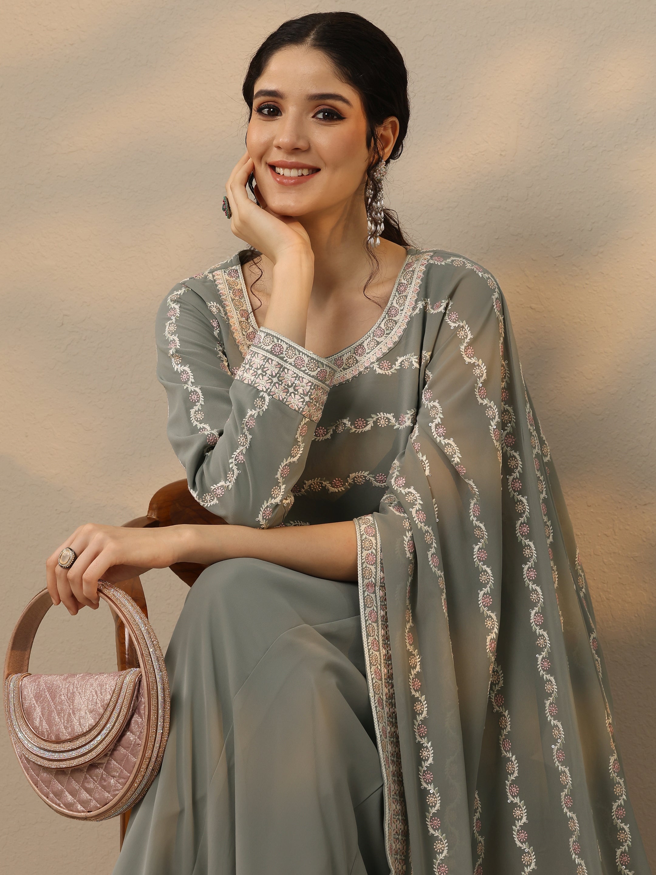 Libas Art Grey Embroidered Georgette Co-Ords-picture-25
