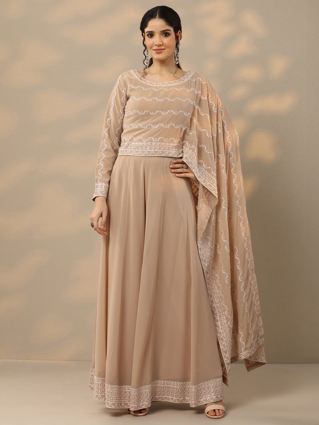  Libas Art Beige Embroidered Georgette Co-Ords 