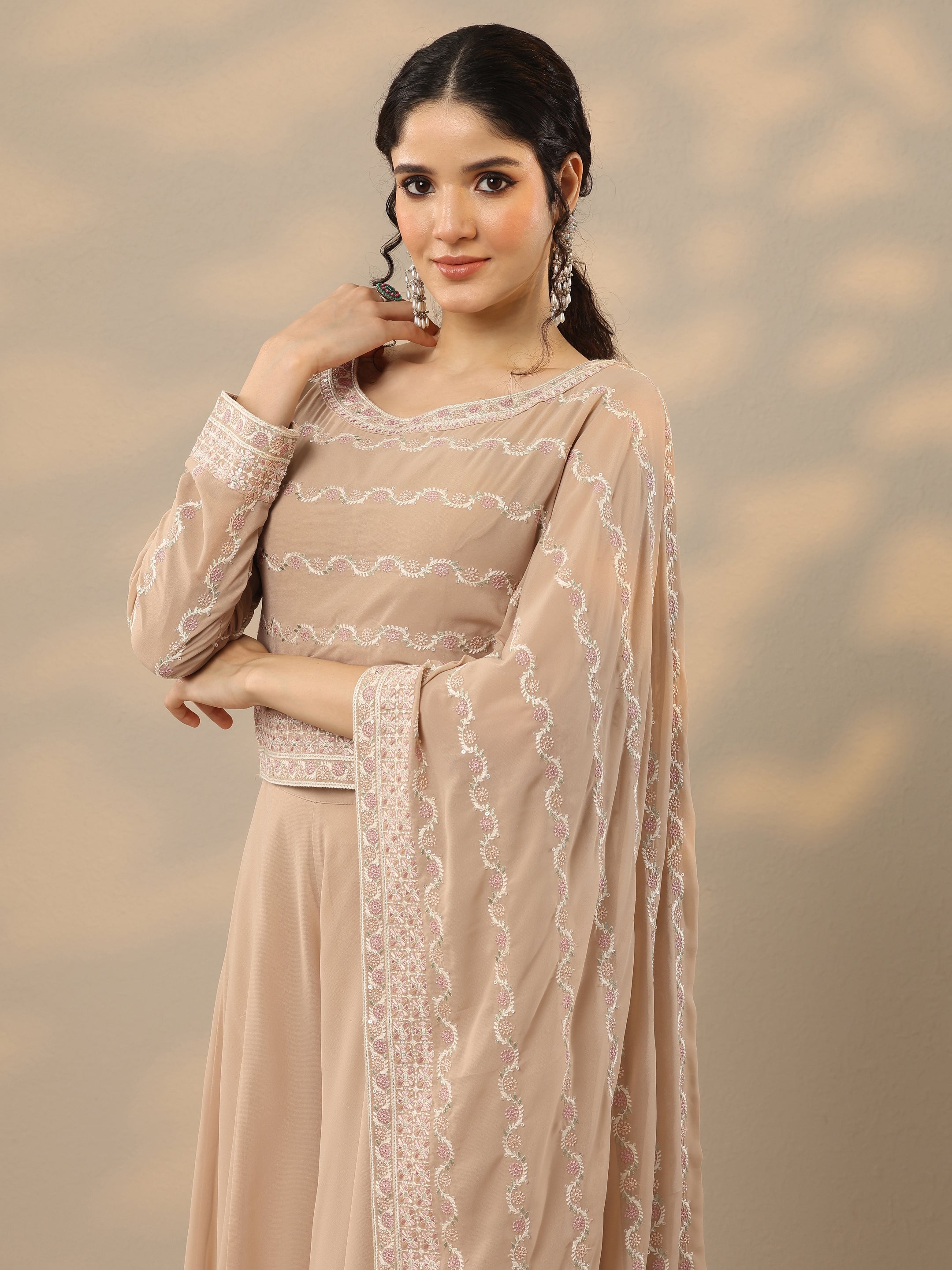 Libas Art Beige Embroidered Georgette Co-Ords-picture-55