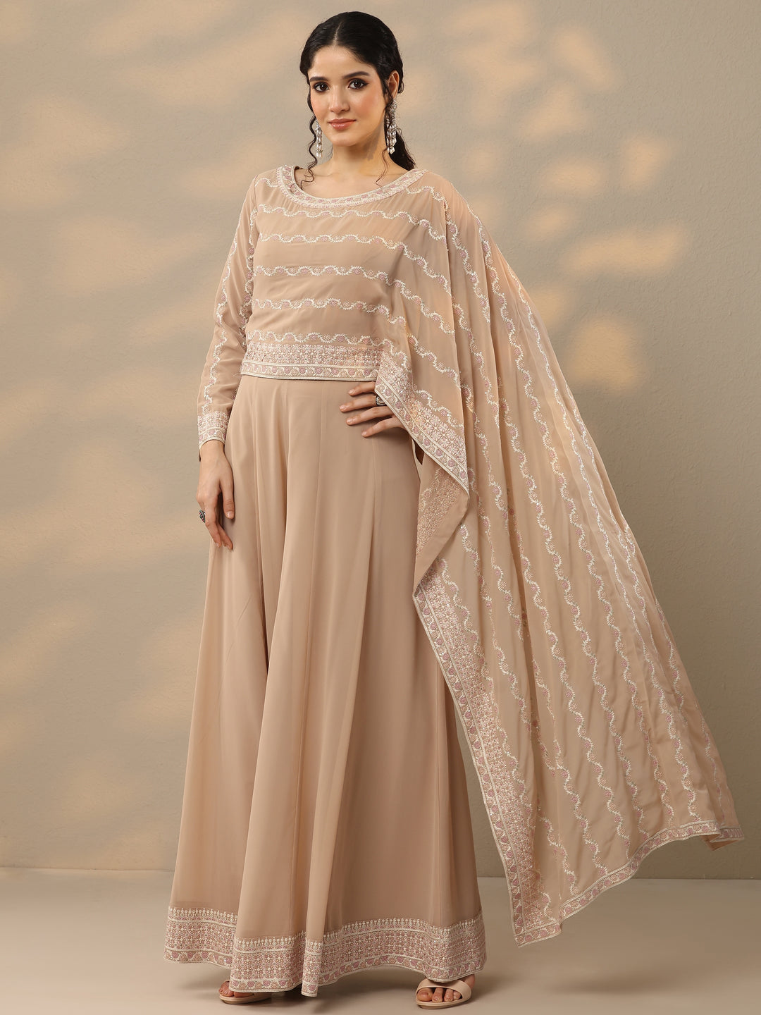  Libas Art Beige Embroidered Georgette Co-Ords 