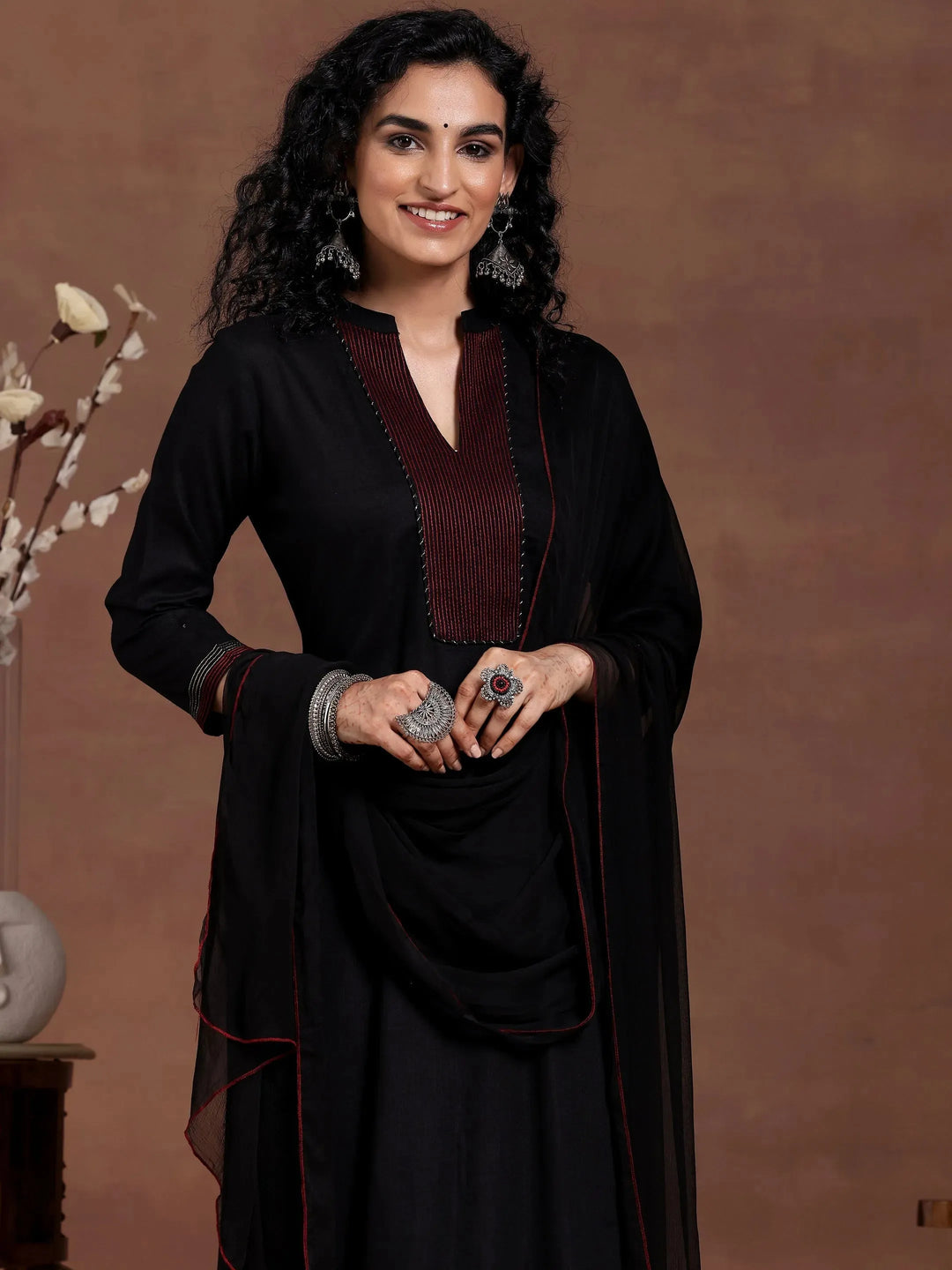 Black Yoke Design Viscose Rayon Straight Suit With Dupatta 