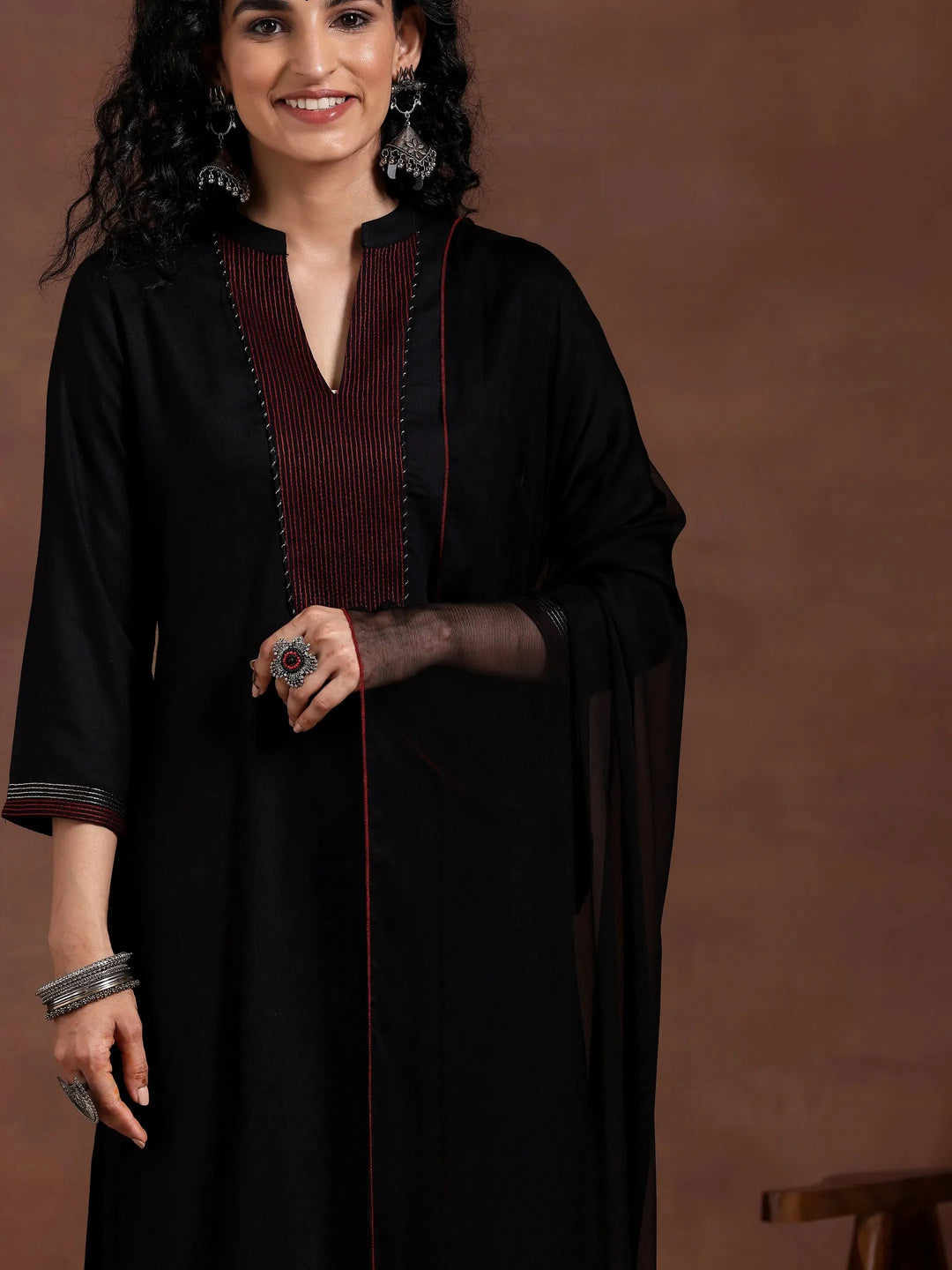 Black Yoke Design Viscose Rayon Straight Suit With Dupatta 