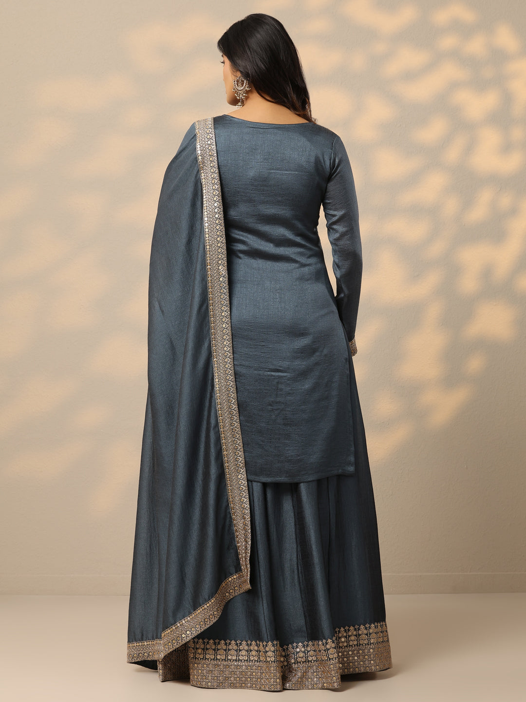 Grey Embroidered Silk Blend Pakistani Suit 