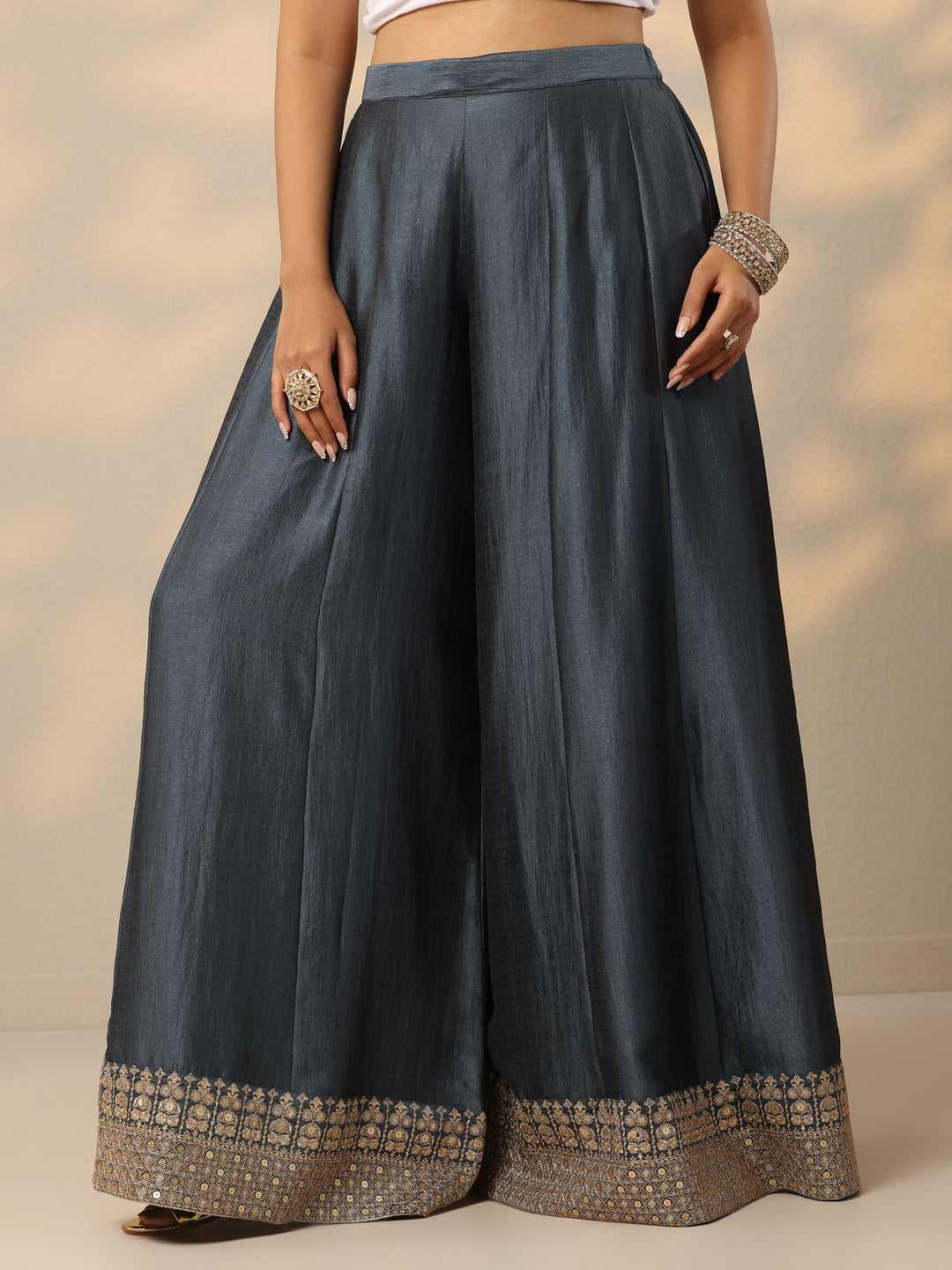  Grey Embroidered Silk Blend Pakistani Suit 