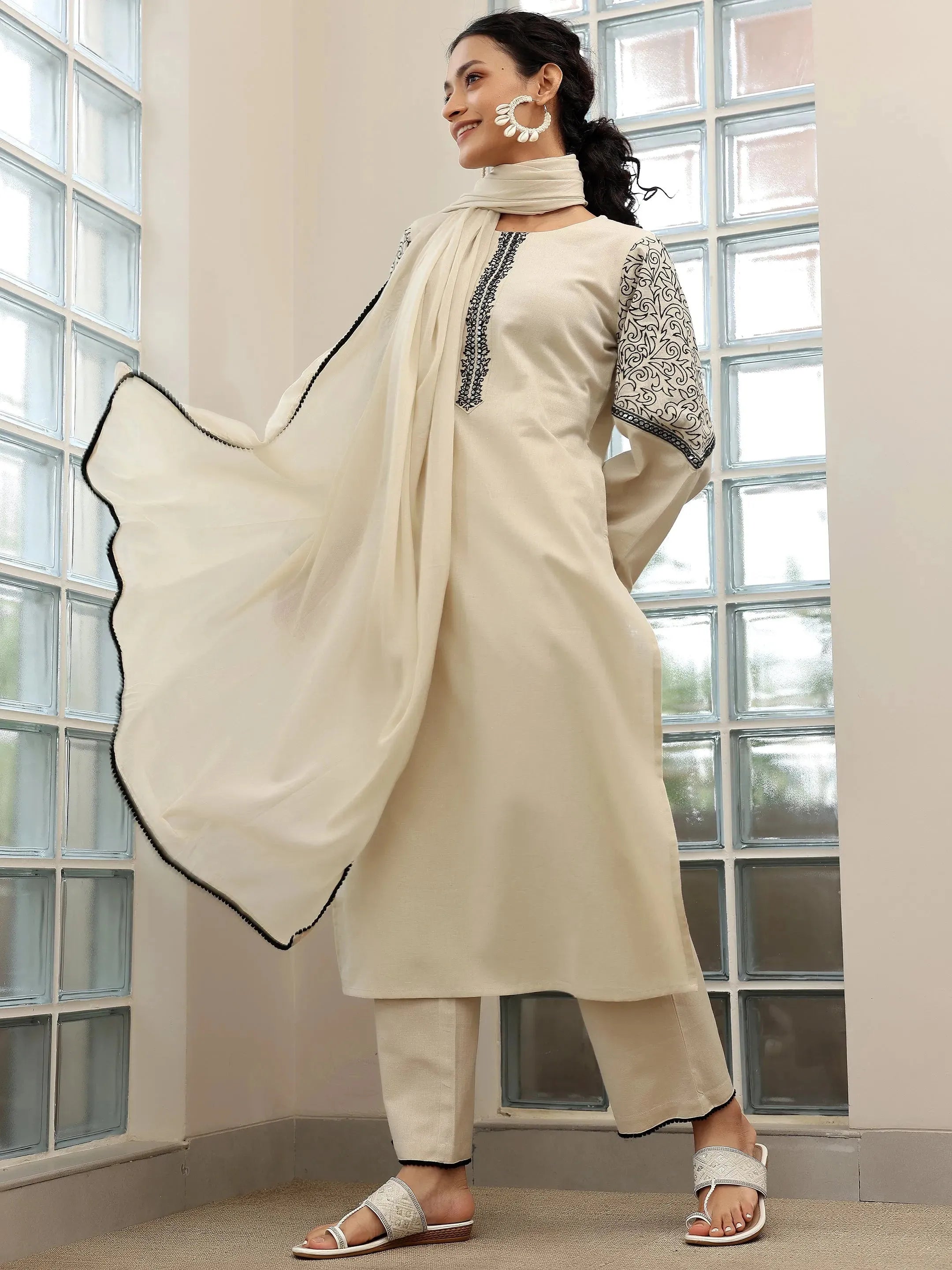 libas Beige Solid Cotton Blend Straight Suit With Dupatta-picture-15