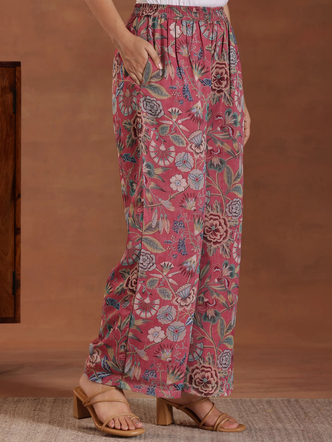  Mauve Printed Poly Chiffon A-Line Kurta With Palazzos & Dupatta 