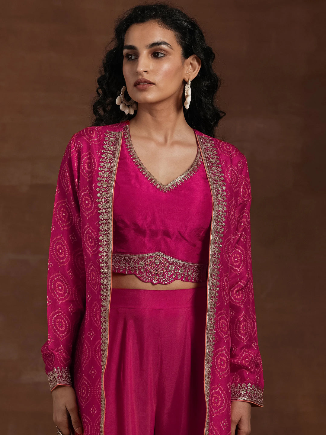  Pink Embroidered Silk Blend Co-Ords 