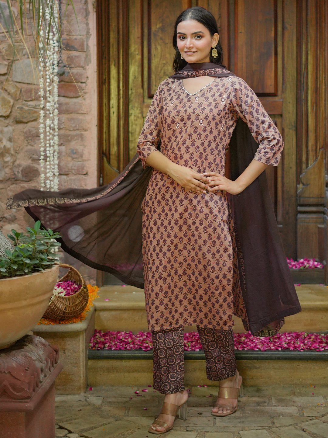 libas Brown Printed Cotton Straight Suit With Dupatta-picture-20