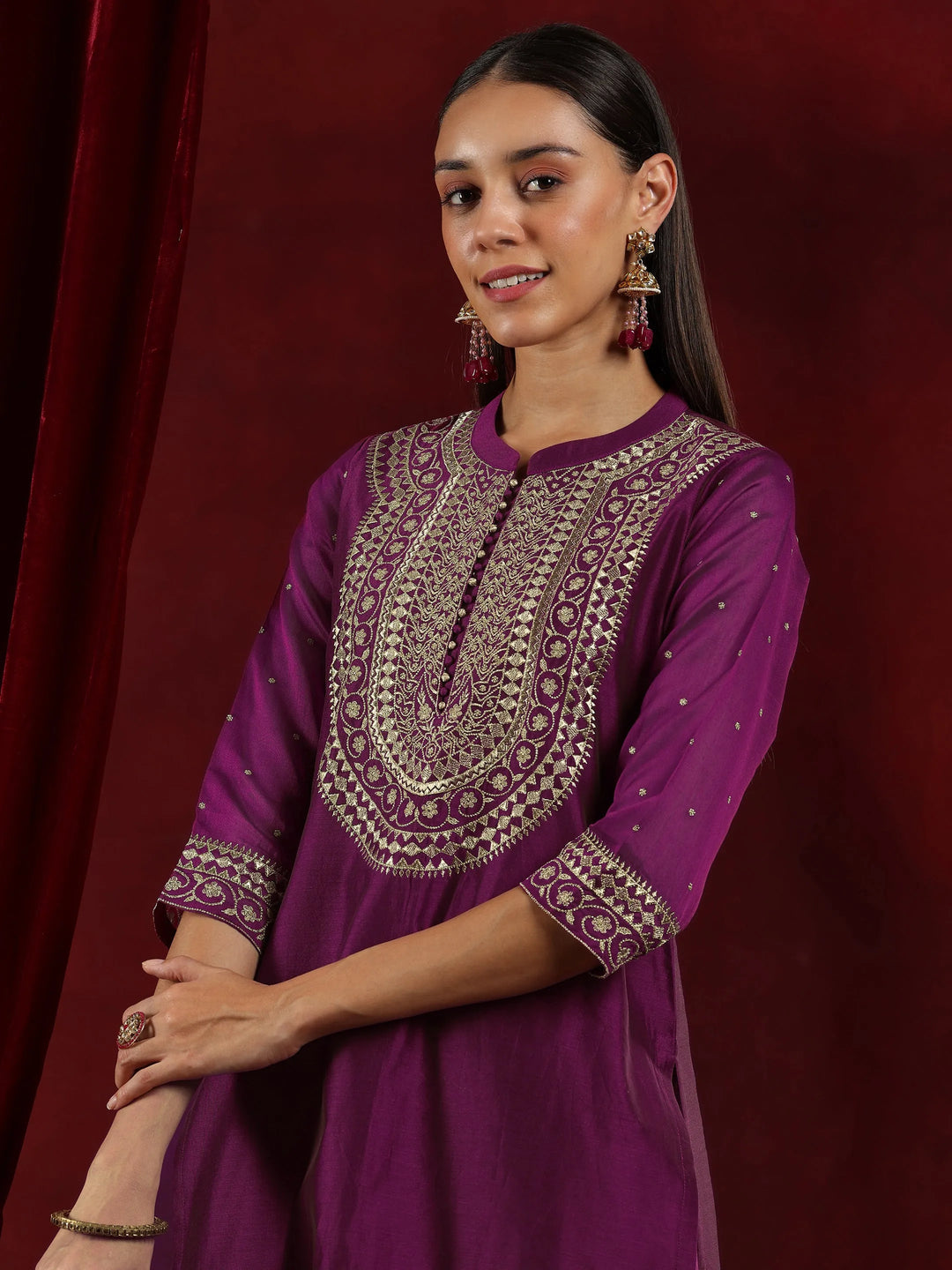 Libas Design Buy Libas Art Wine Yoke Design Chanderi Silk Straight Suit With Dupatta ...
