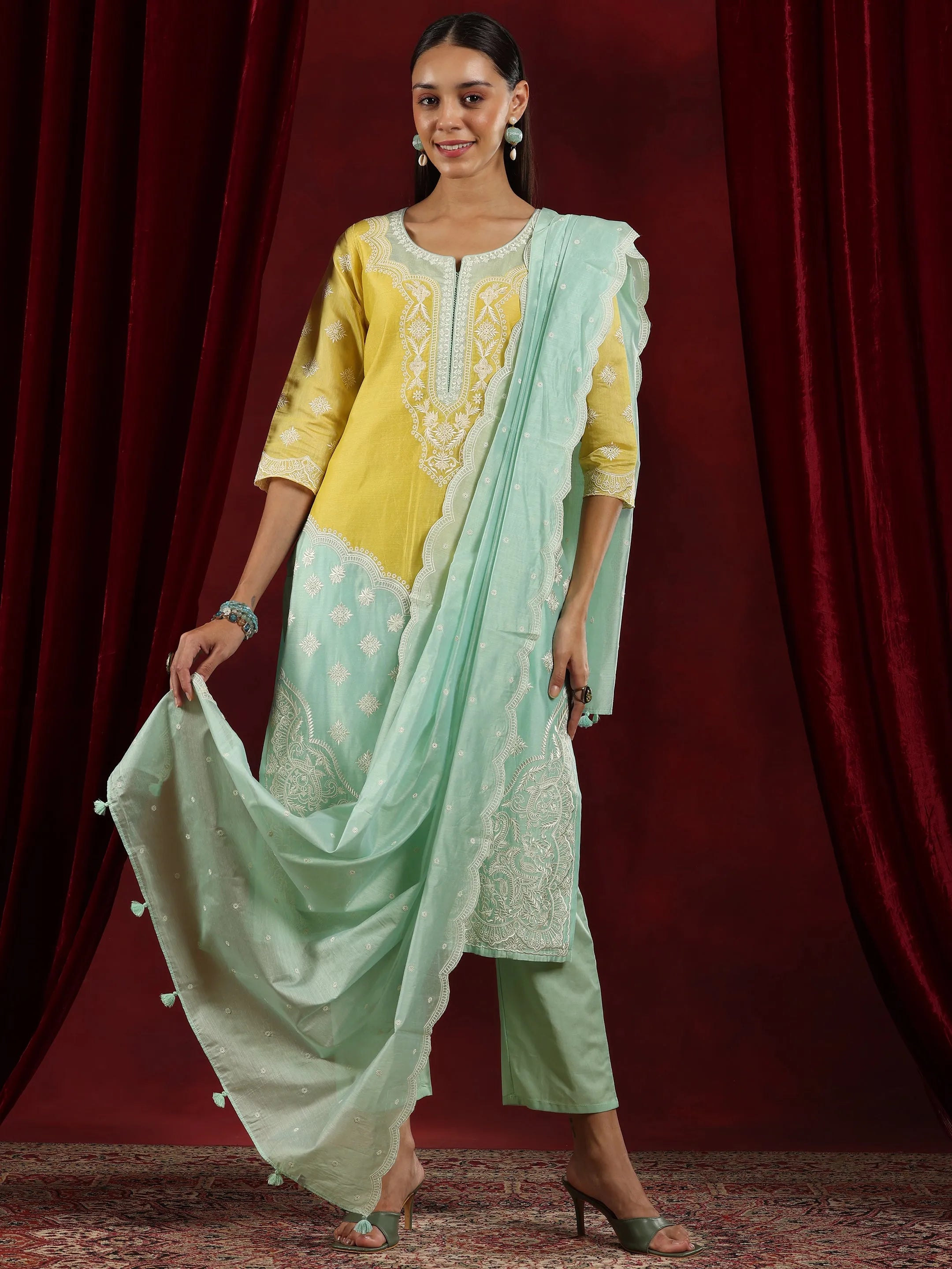 Libas Art Sea Green Yoke Design Chanderi Silk Straight Suit With Dupatta-picture-11