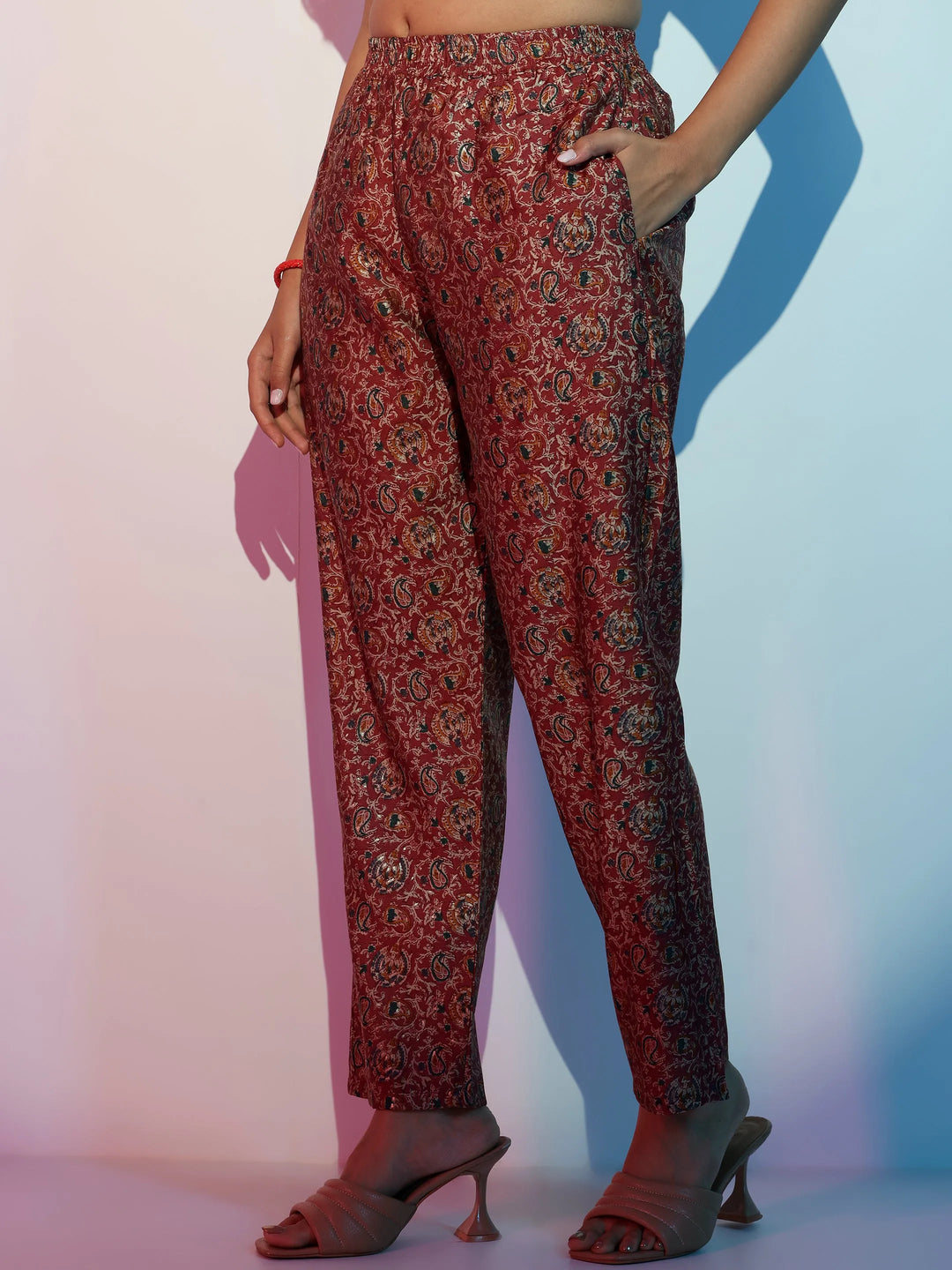  Maroon Printed Silk Blend Co-Ords 