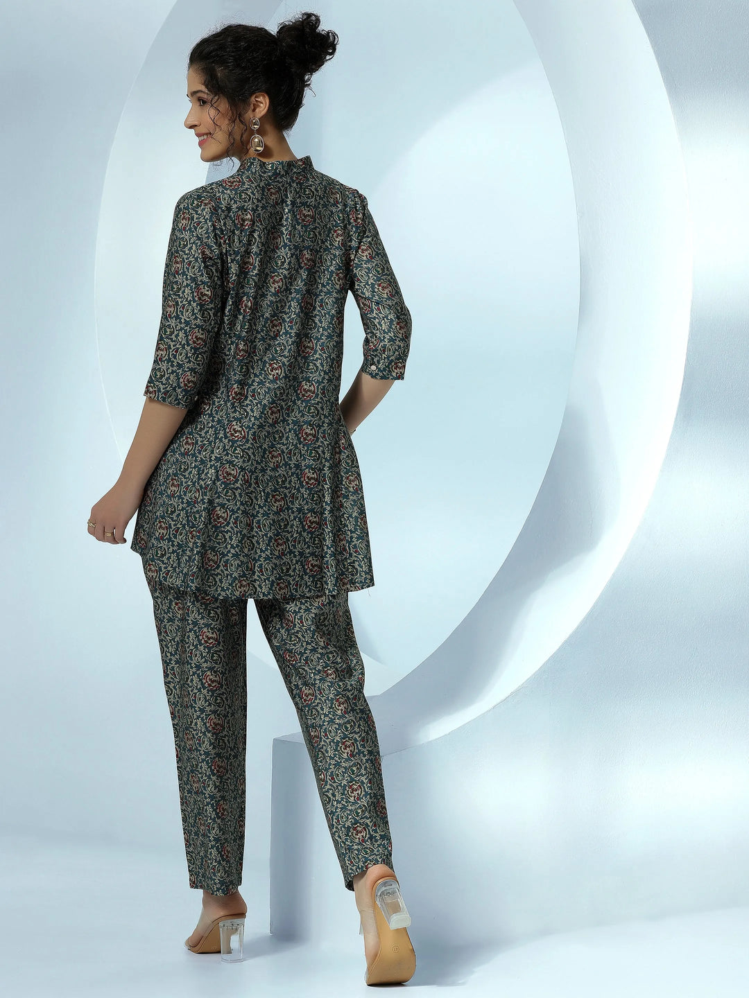  Blue Printed Silk Blend Co-Ords 
