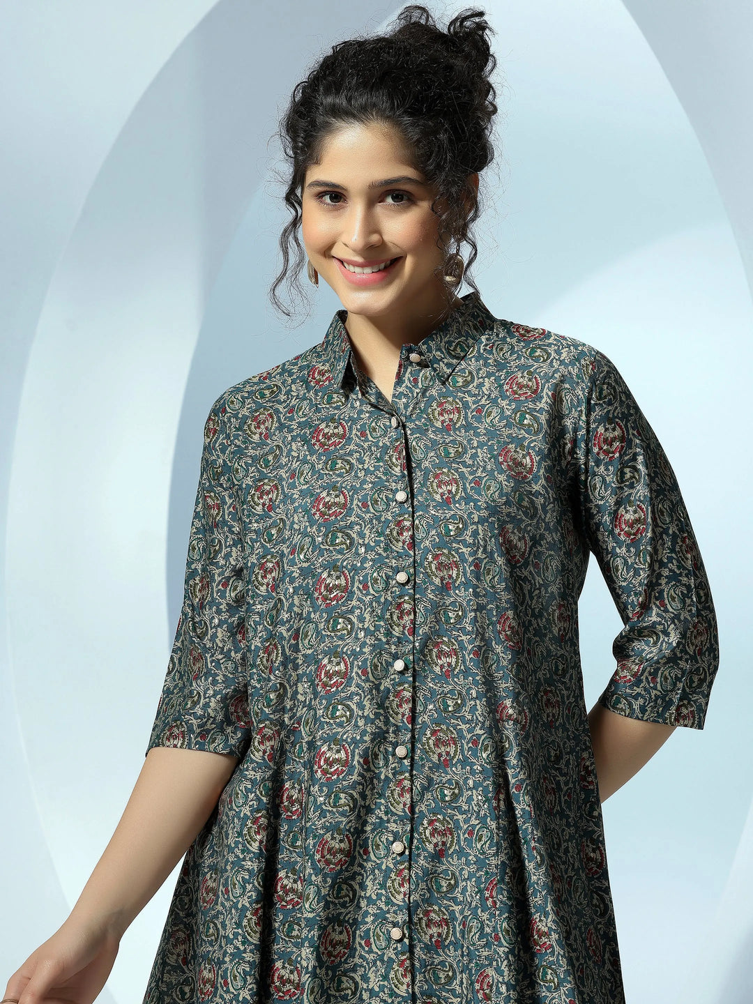 Blue Printed Silk Blend Co-Ords 