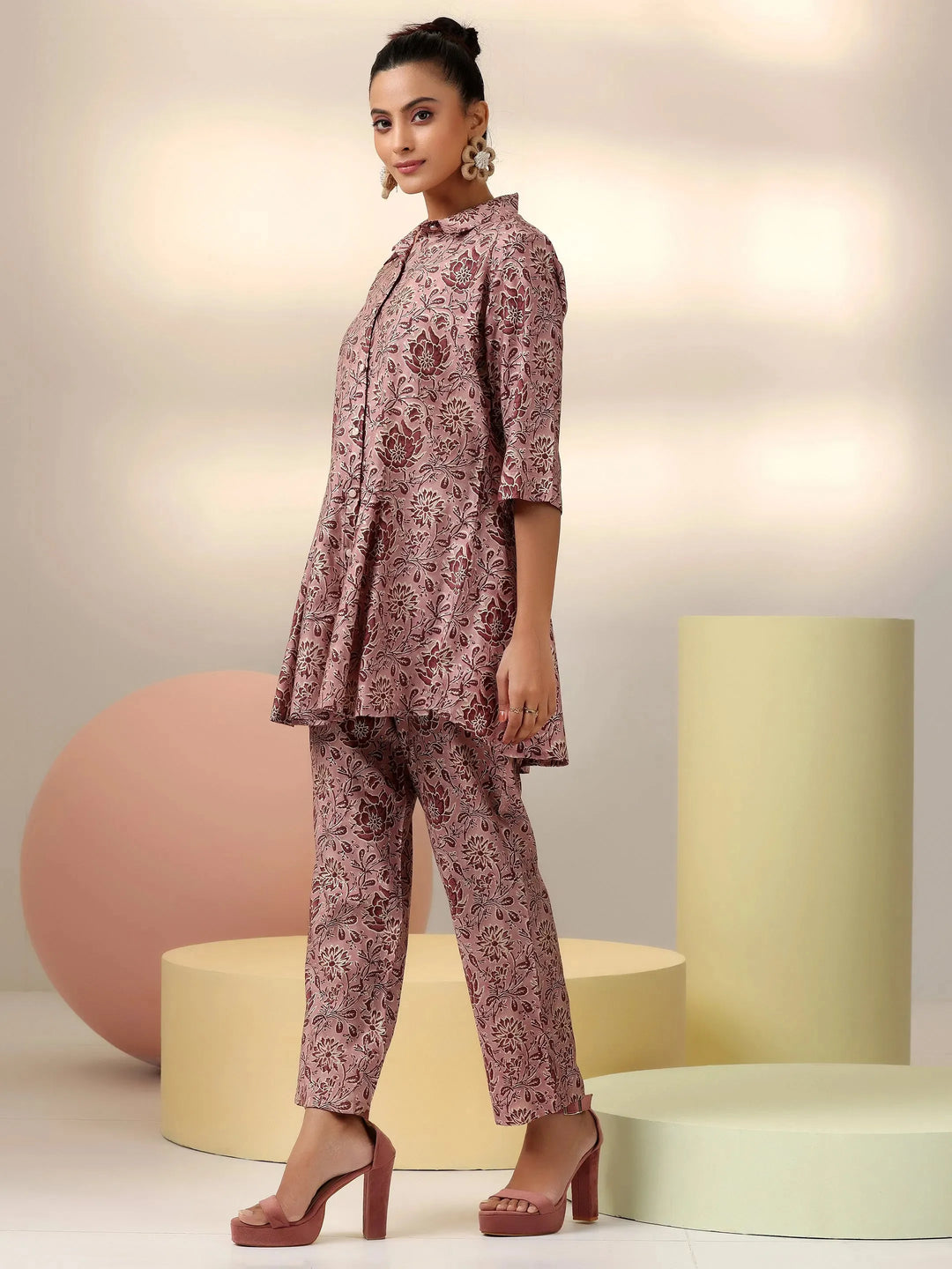  Mauve Printed Silk Blend Co-Ords 
