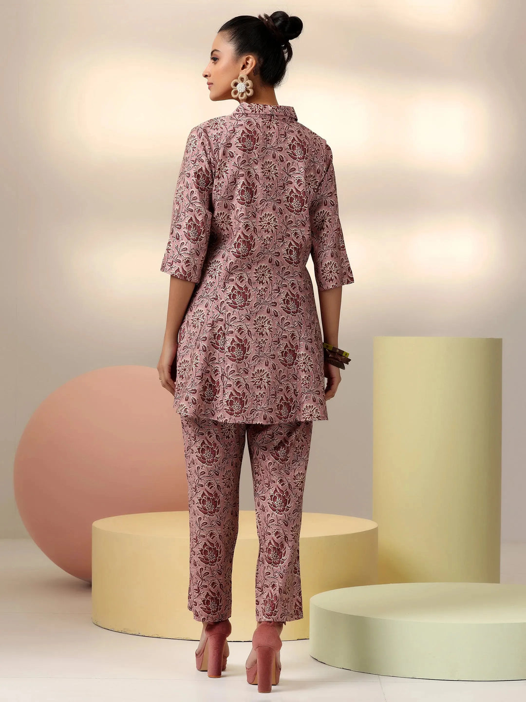 Mauve Printed Silk Blend Co-Ords 