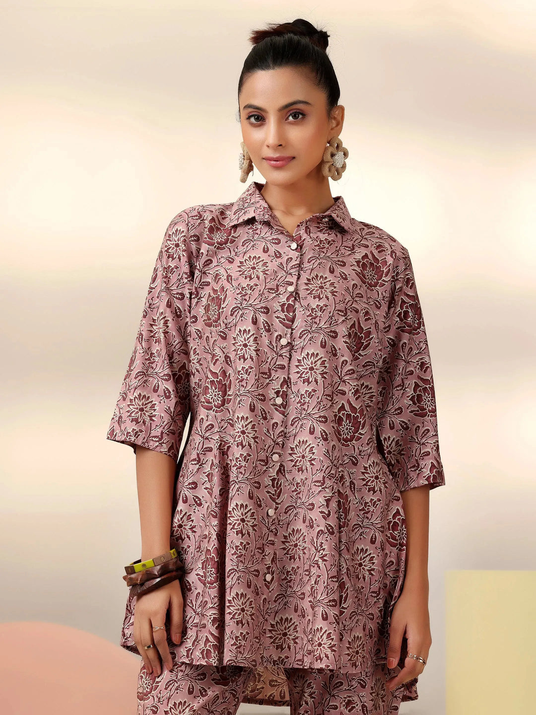  Mauve Printed Silk Blend Co-Ords 
