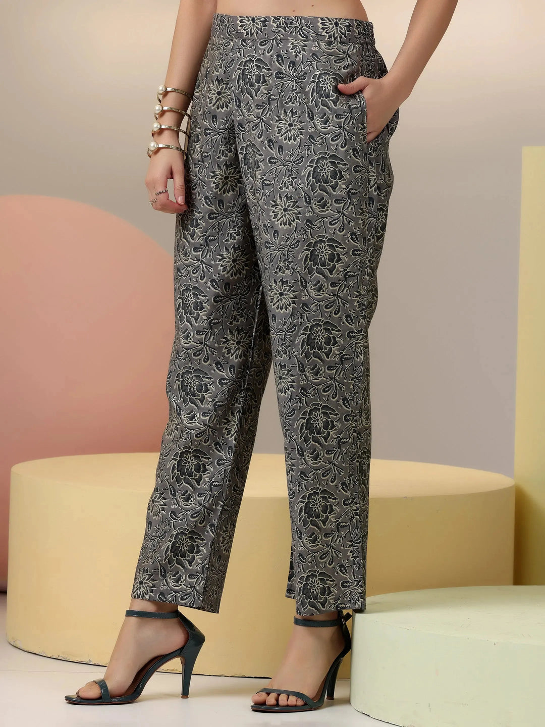  Grey Printed Silk Blend Co-Ords 