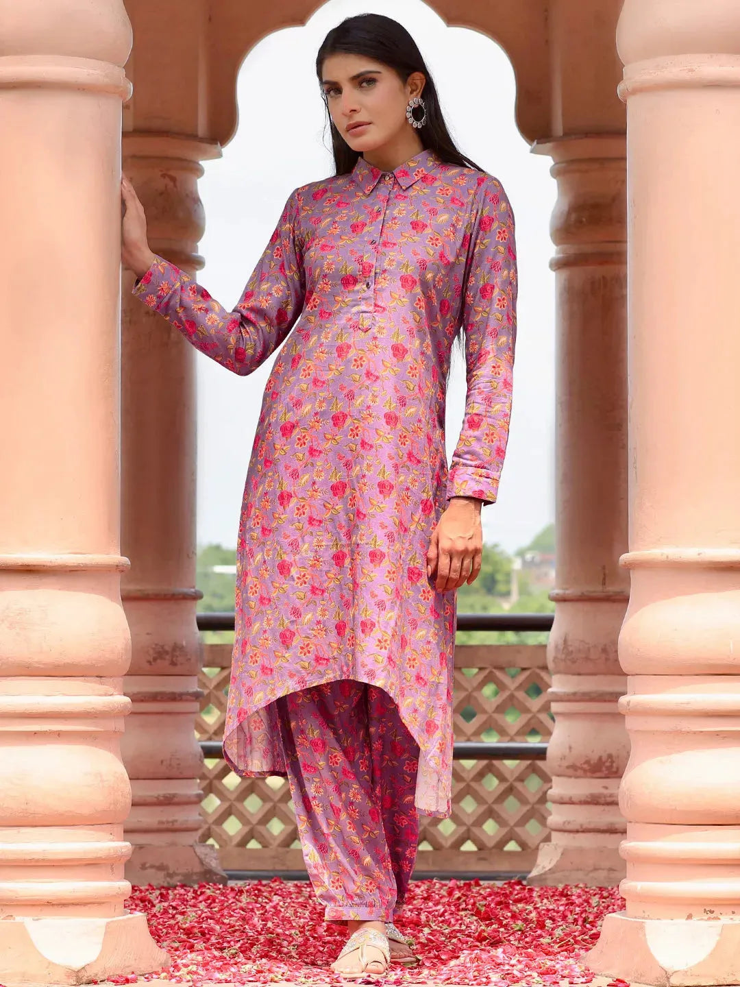 libas Purple Printed Silk Blend Co-Ords-picture-47