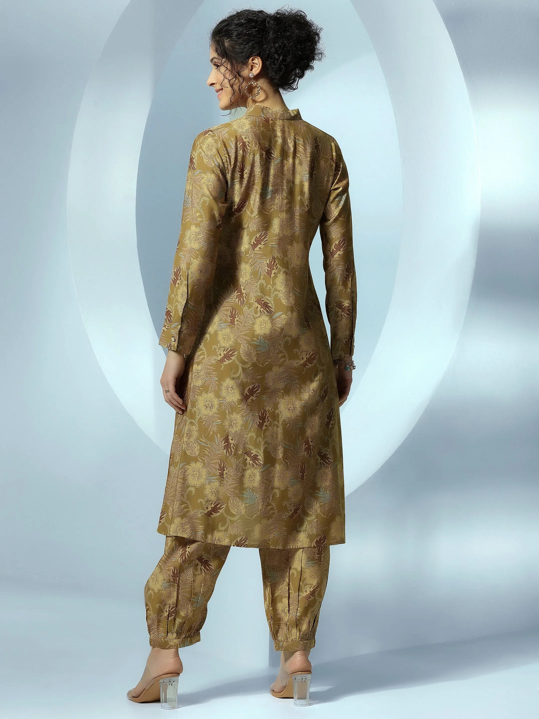  Olive Printed Silk Blend Co-Ords 