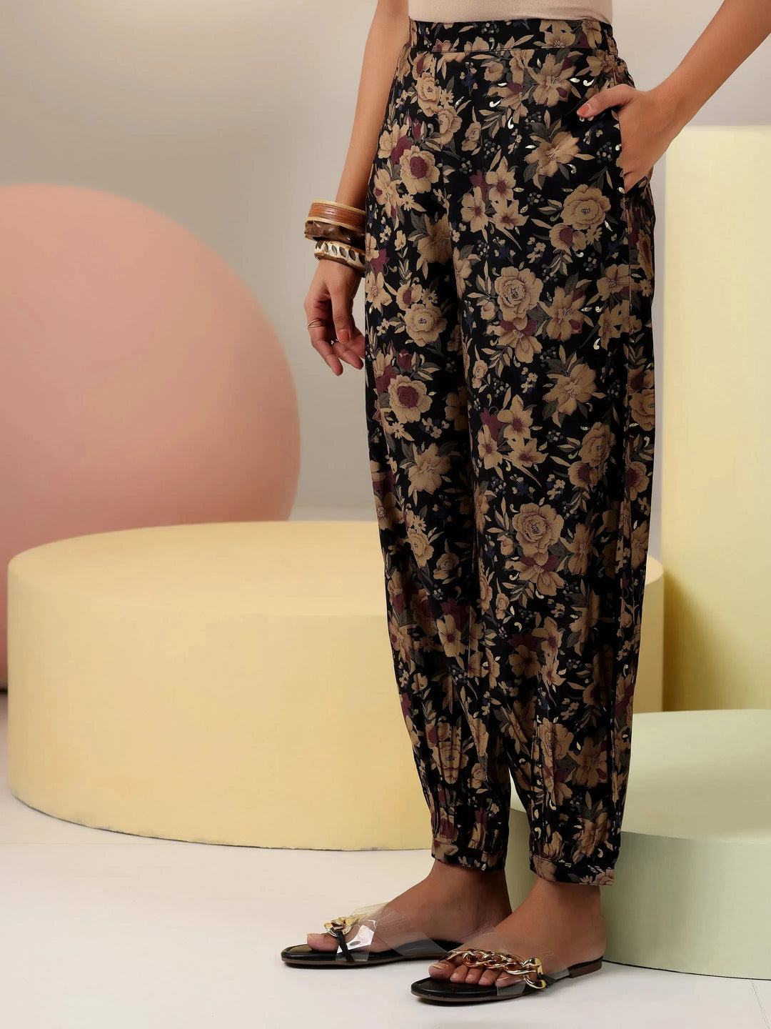  Black Printed Silk Blend Co-Ords 