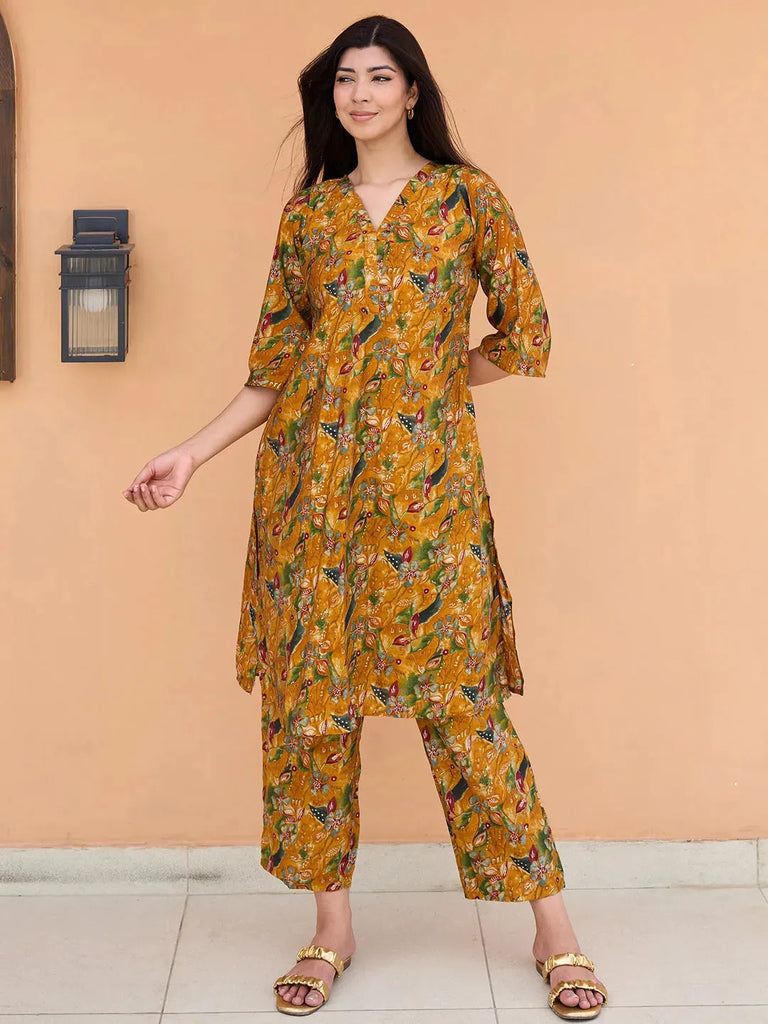 Gerua Mustard Printed Silk Blend Co-Ords