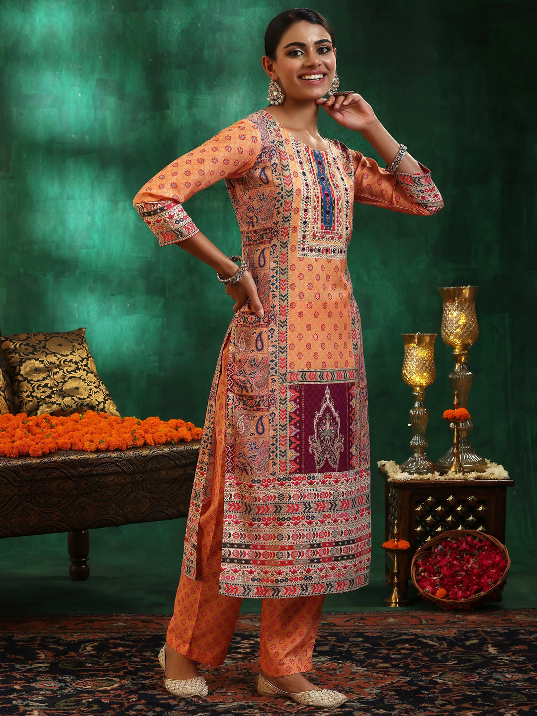  Multicoloured Printed Cotton Blend Straight Suit With Dupatta 
