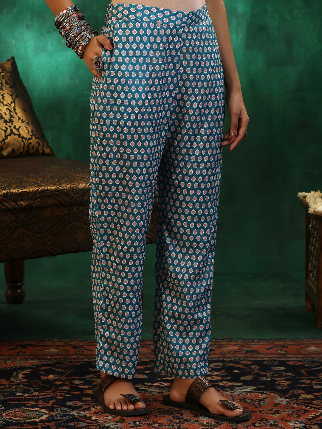  Multicoloured Printed Linen Straight Suit With Dupatta 