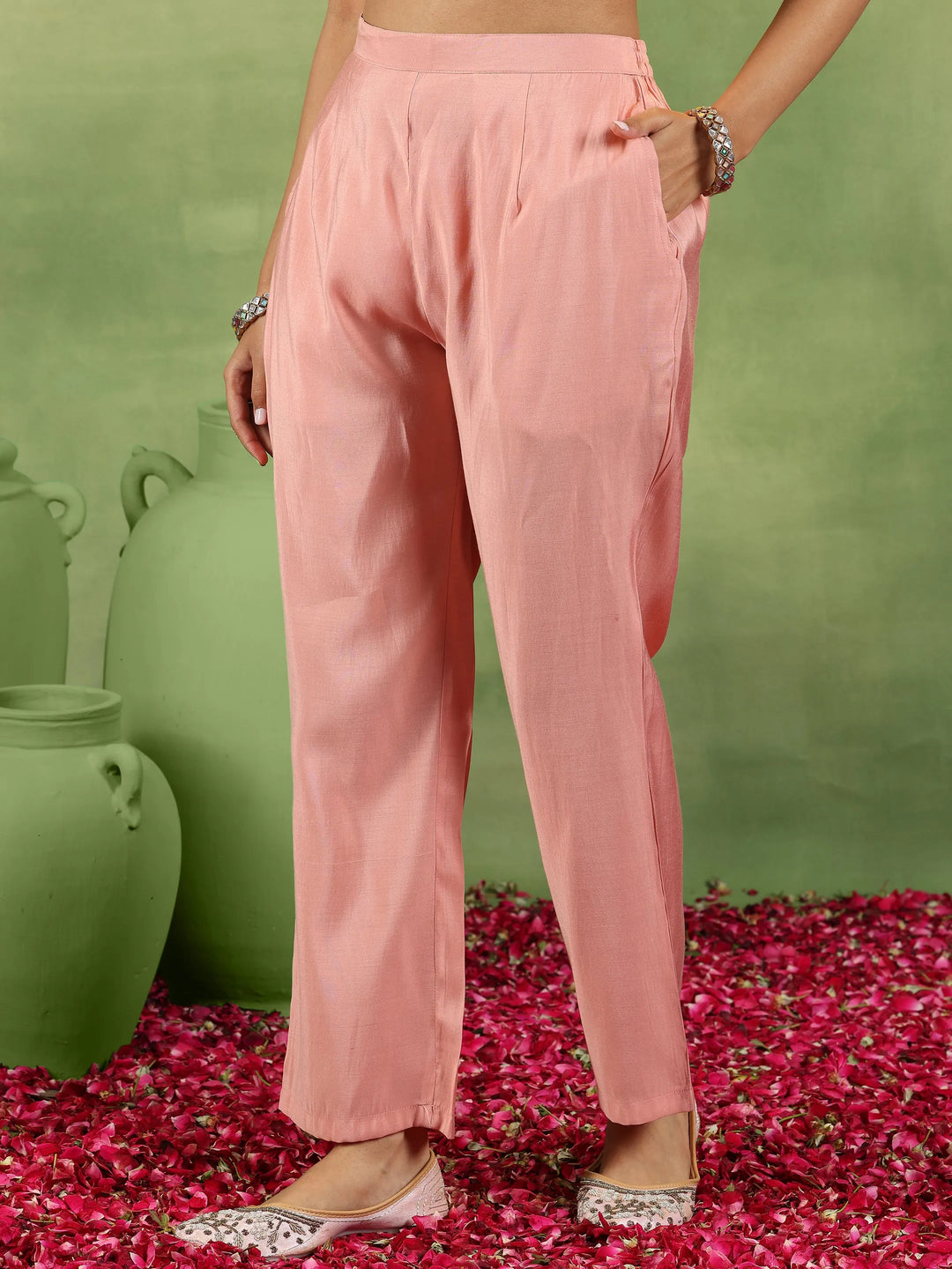  Peach Printed Silk Blend Straight Suit With Dupatta 