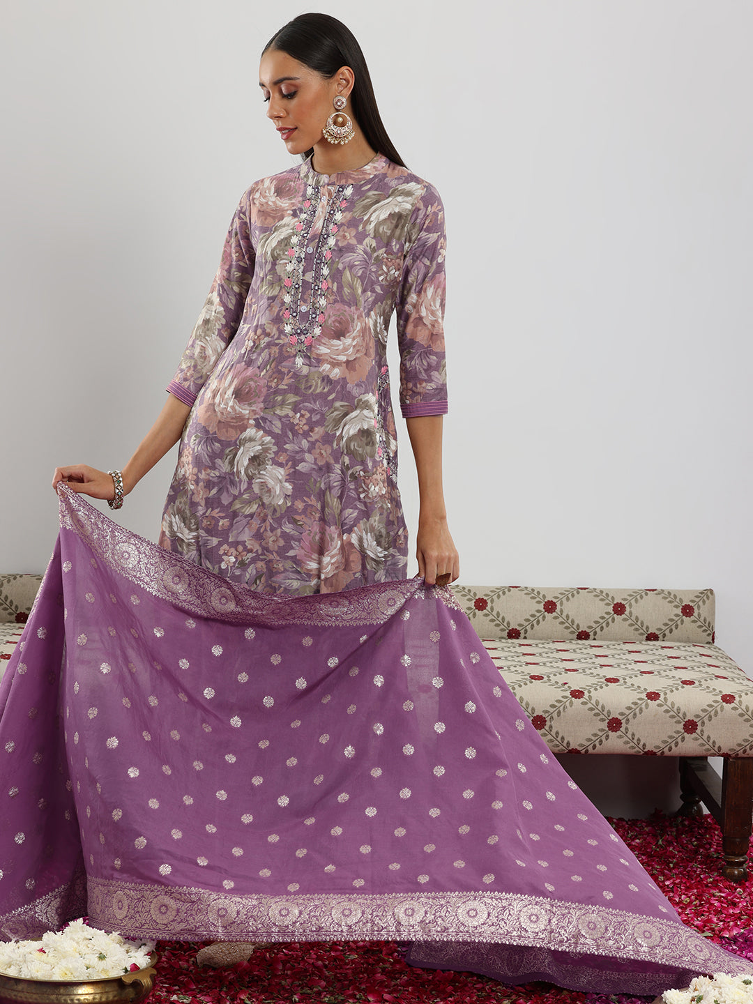 libas Lavender Printed Silk blend Straight Suit With Dupatta-picture-20