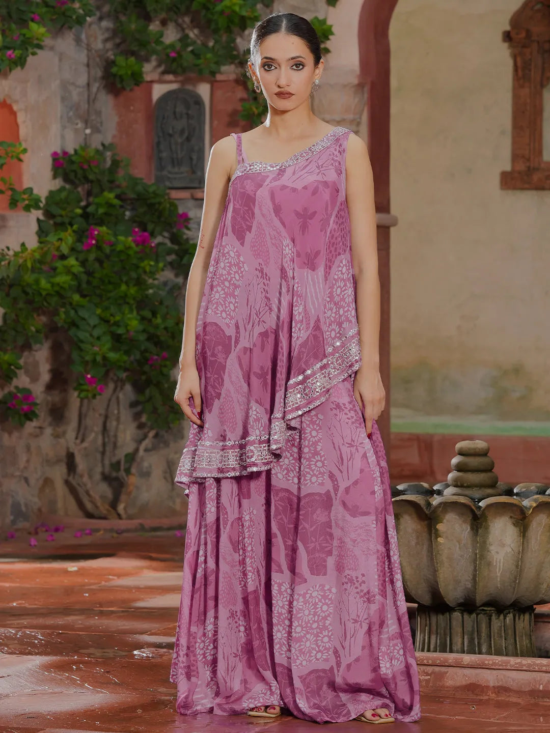 Mauve Printed Silk Blend Co-Ords-image-31