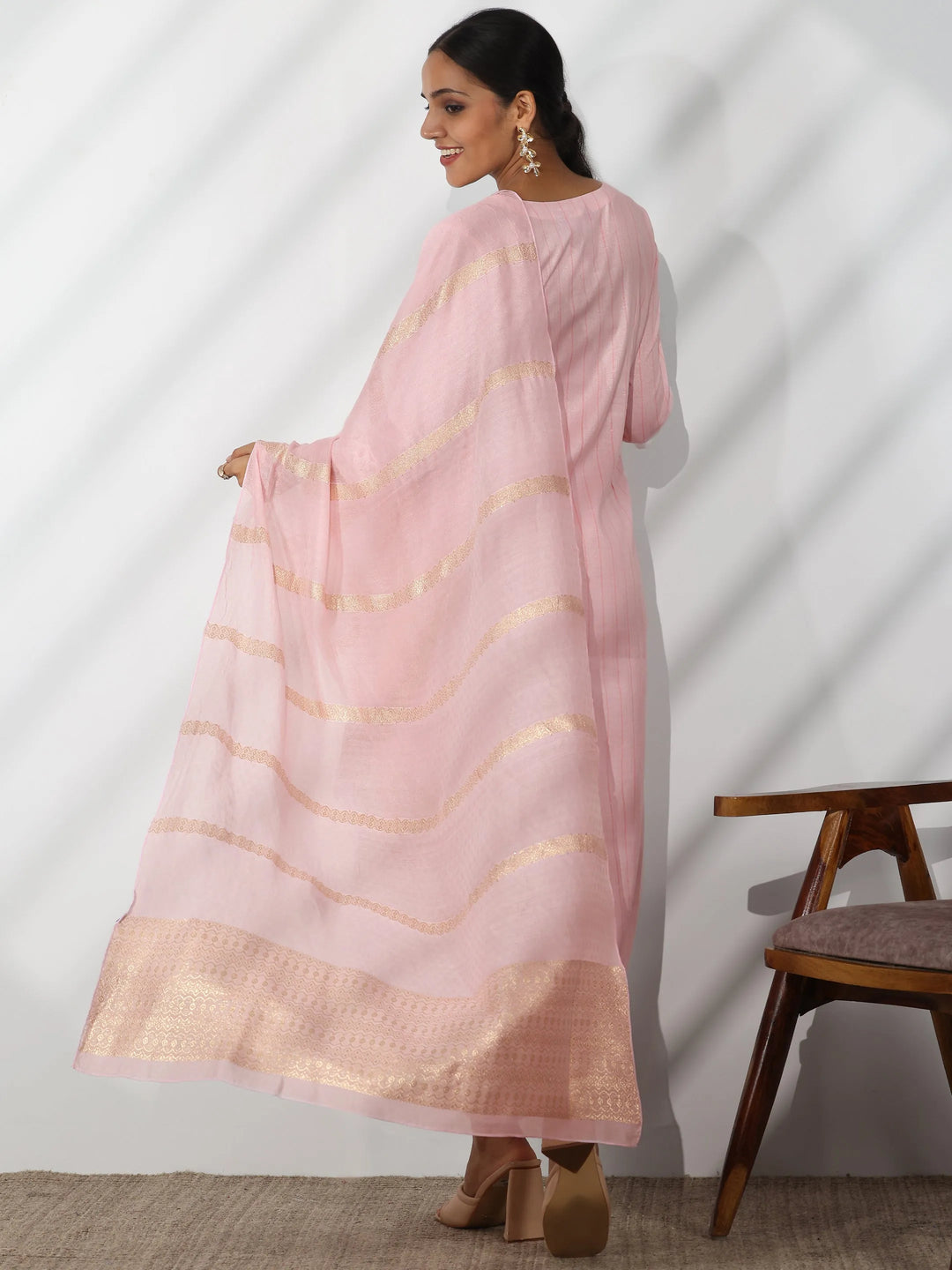  Pink Embroidered Cotton Blend Straight Suit With Dupatta 