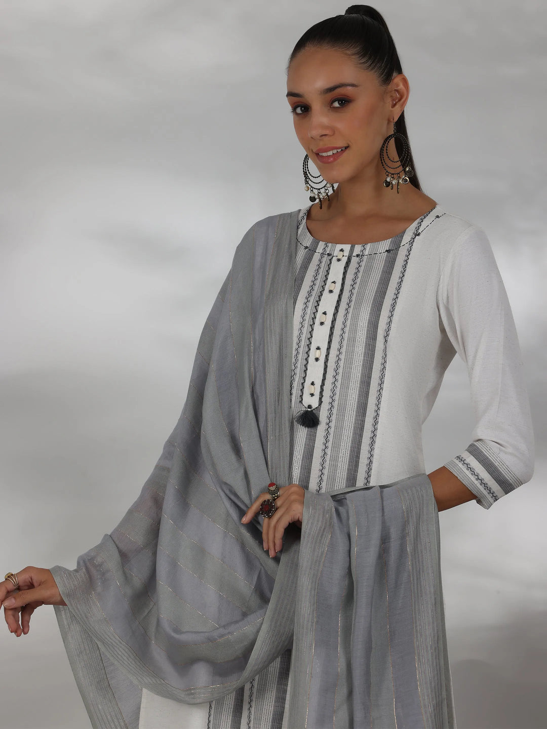  Off White Printed Cotton Blend Straight Suit With Dupatta 
