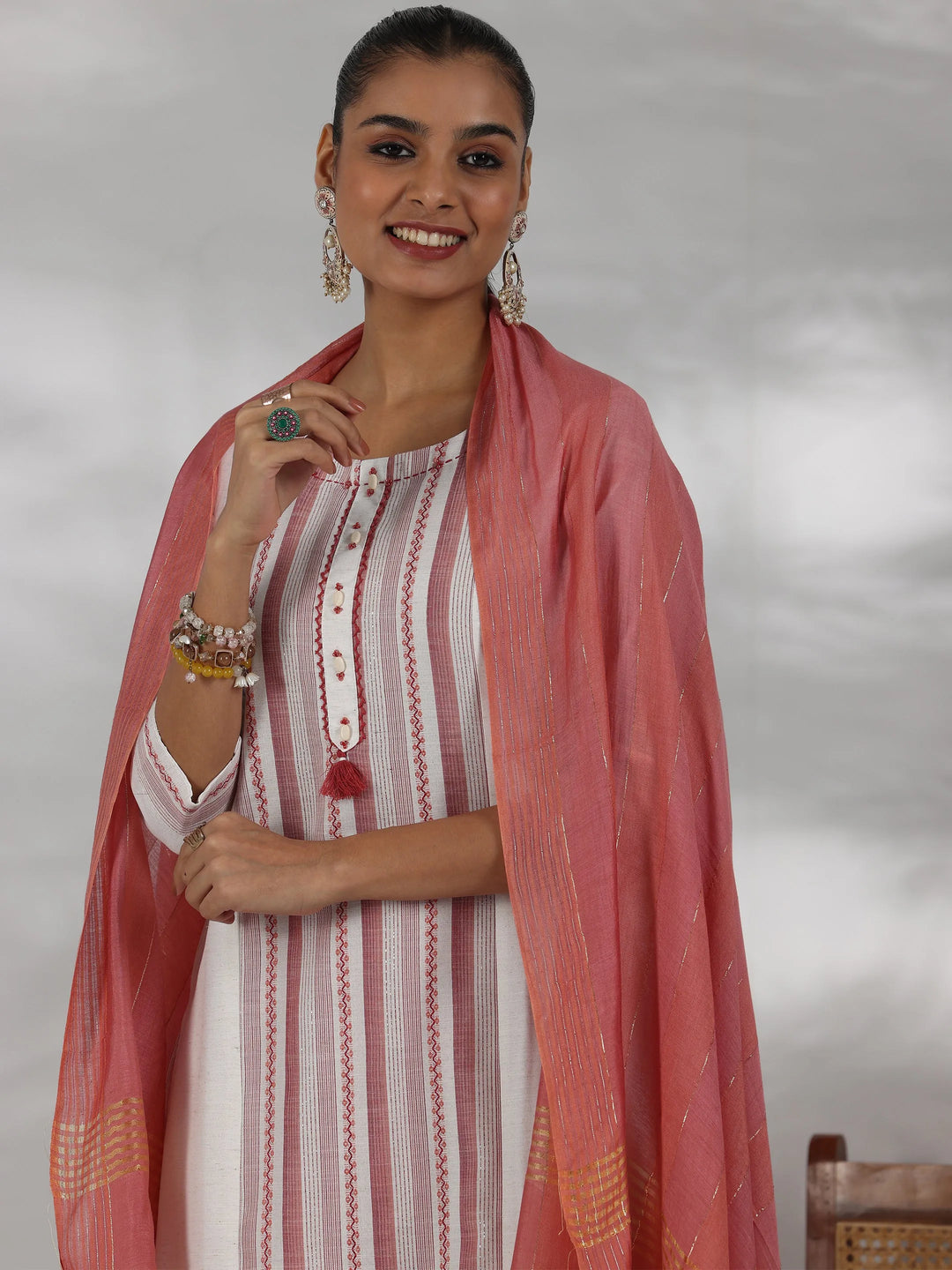  Off White Printed Cotton Blend Straight Suit With Dupatta 